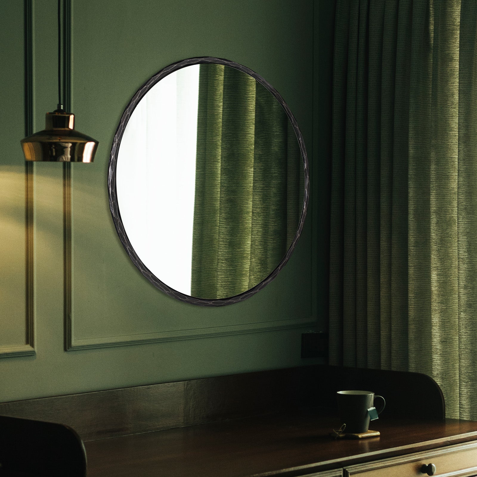 Antique Hand Hammer Forged Iron Mirror Circle Wrought Iron Mirror Round Wall Mirror