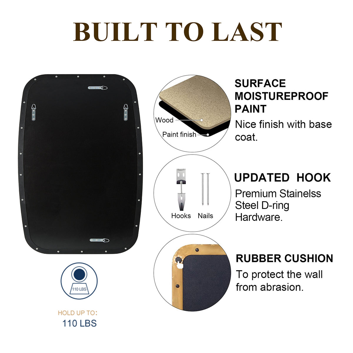 Modern Oblong Bathroom Mirror Long Oval Mirror | Stainless Steel Frame