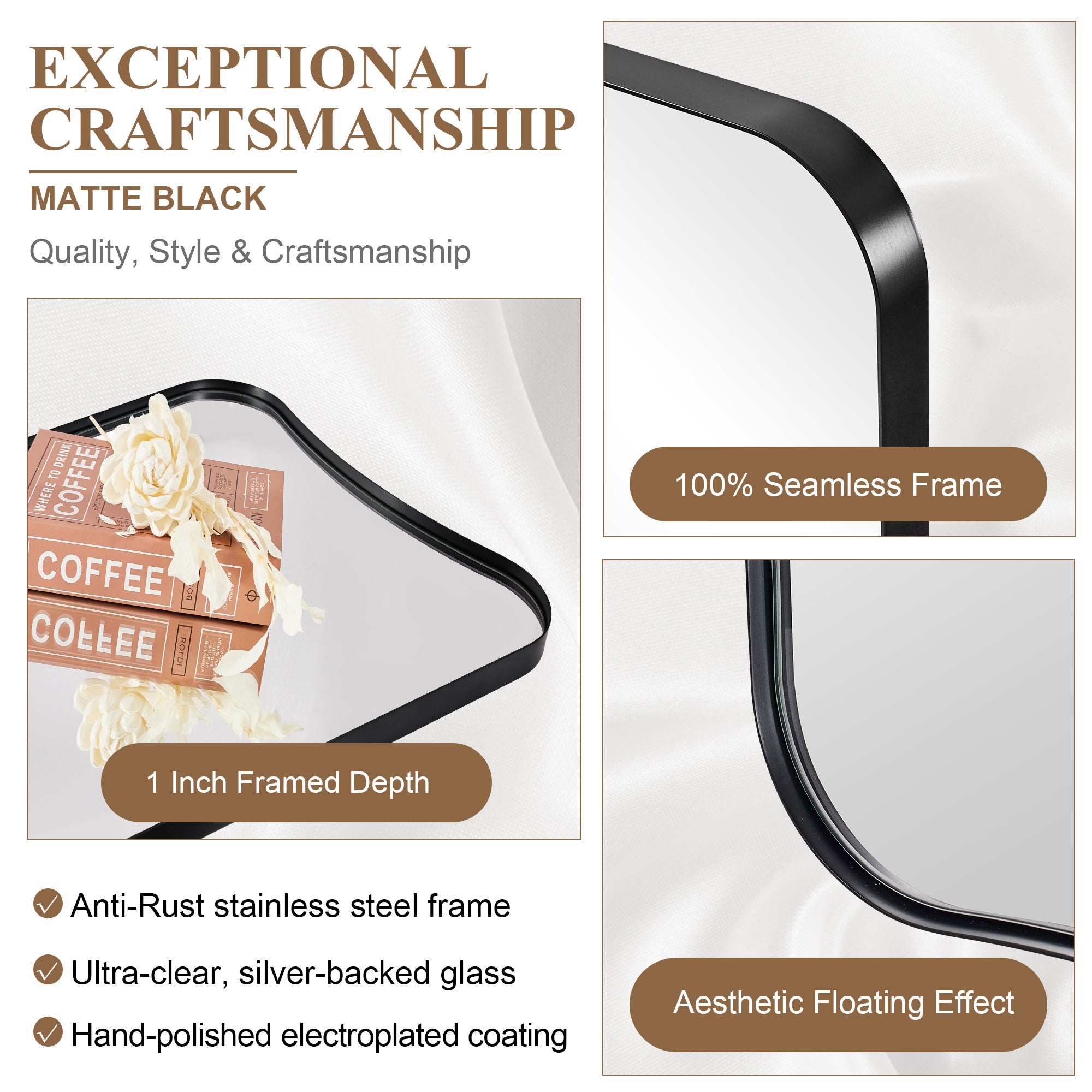 Contemporary Concave Scalloped Irregular Wall Mirror for Bathroom |Stainless Steel Frame