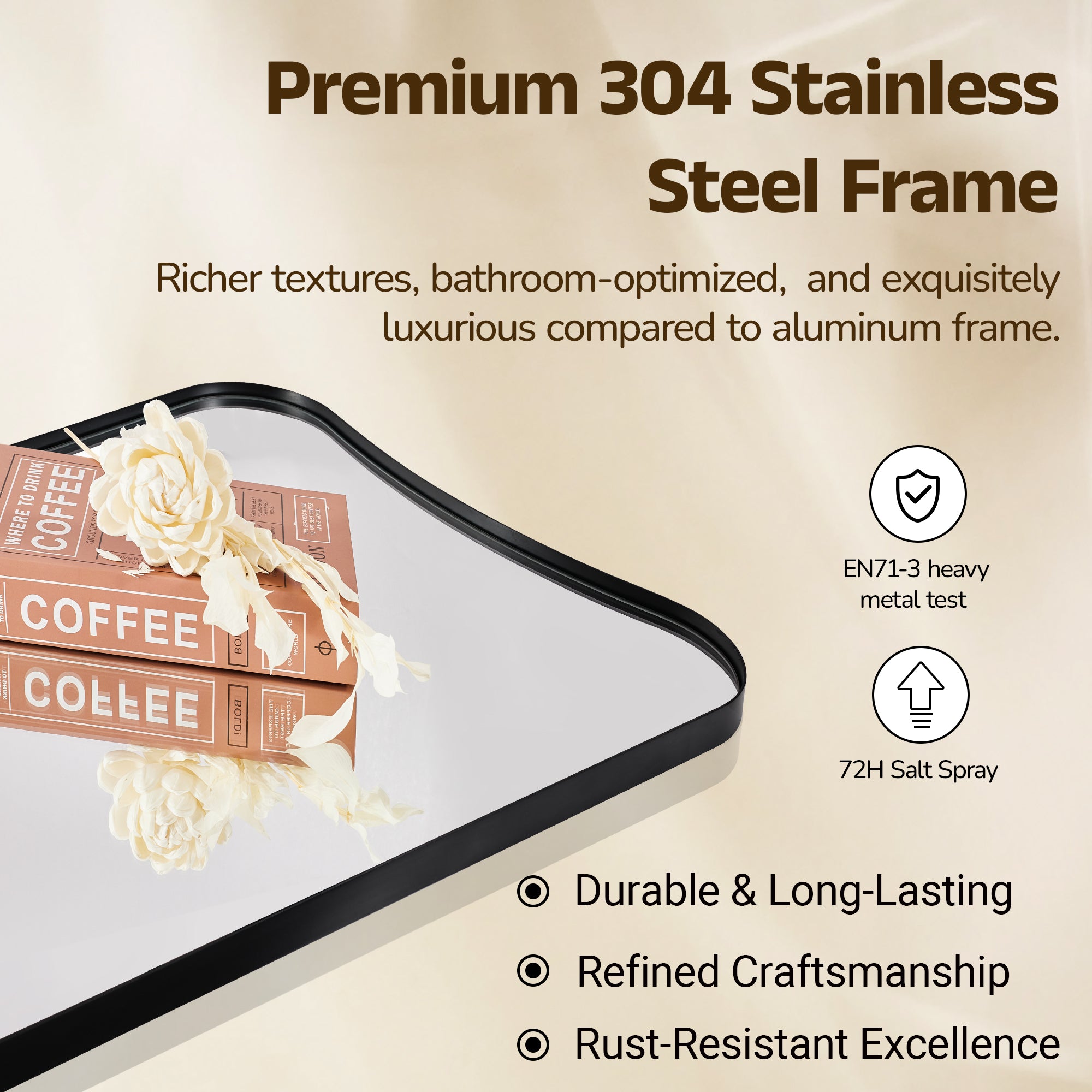 Contemporary Concave Scalloped Irregular Wall Mirror for Bathroom |Stainless Steel Frame