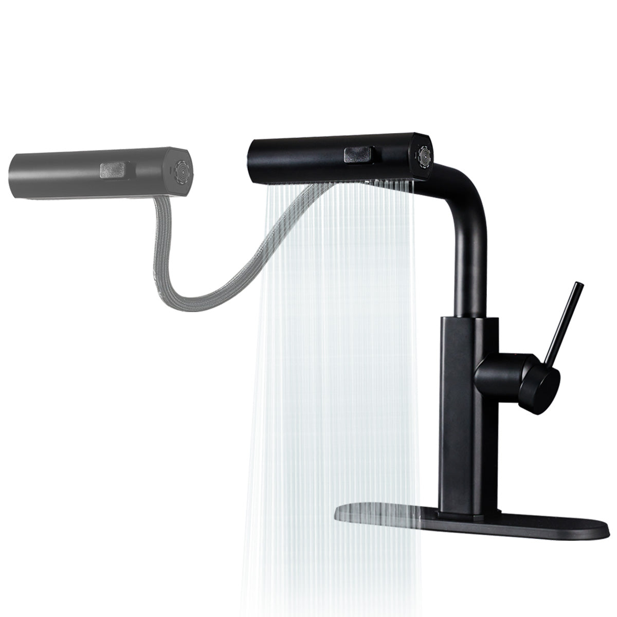 Modern Stainless Steel Single Hole Kitchen Faucet with Pull-Out Sprayer