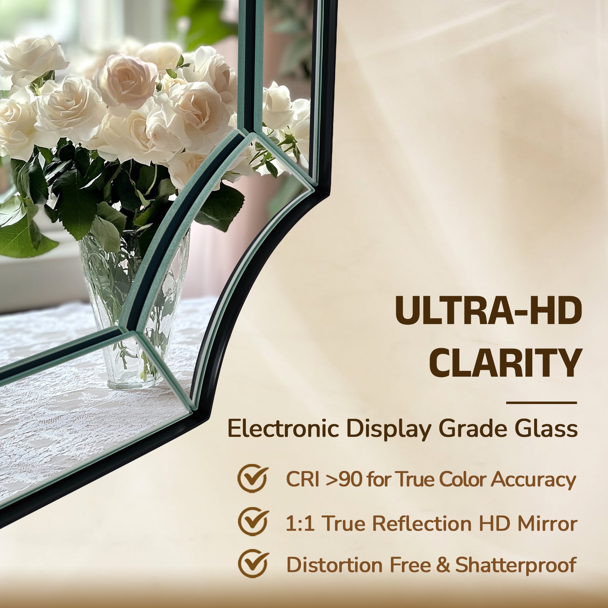 Minuette Glass Tiles Edge Scalloped Bathroom Vanity Mirrors | Stainless Steel Frame