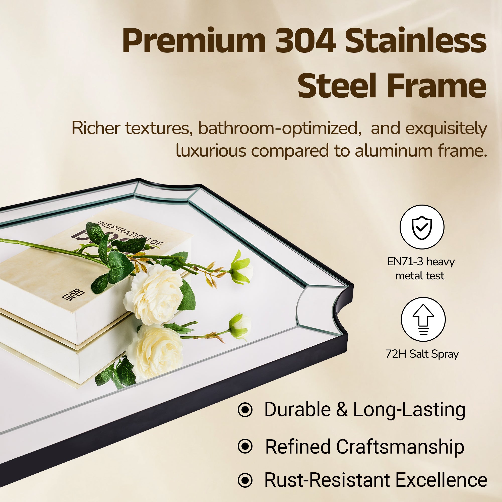 Minuette Glass Tiles Edge Scalloped Bathroom Vanity Mirrors | Stainless Steel Frame