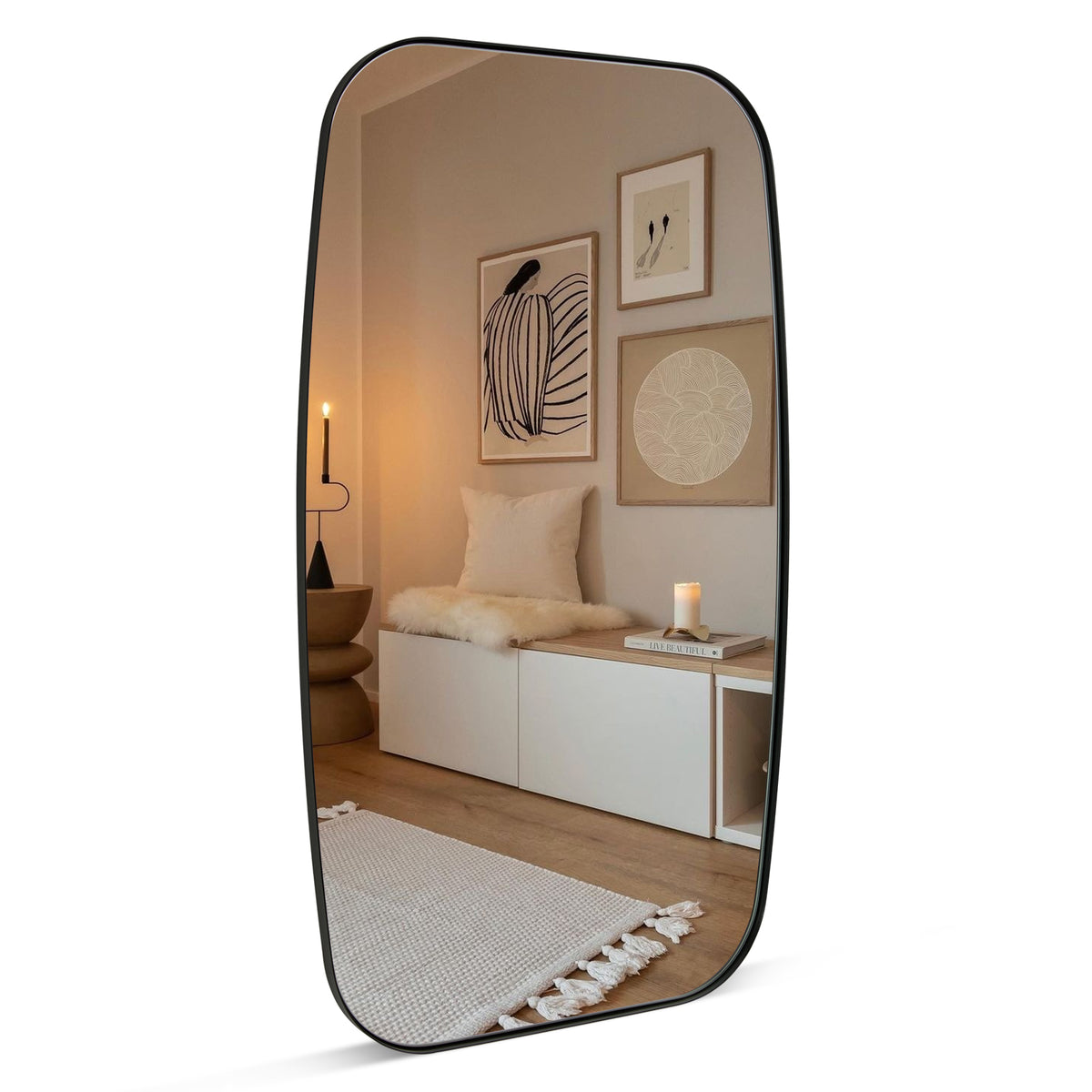 Modern Oblong Long-Oval Full Length Mirrors | Stainless Steel Frame