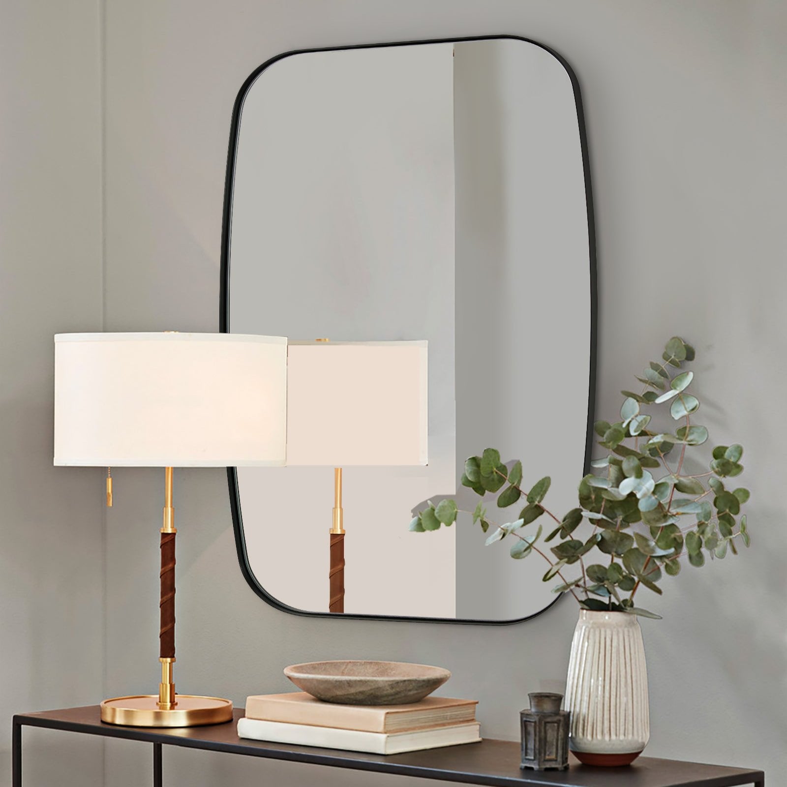 Modern Oblong Bathroom Mirror Long Oval Mirror | Stainless Steel Frame
