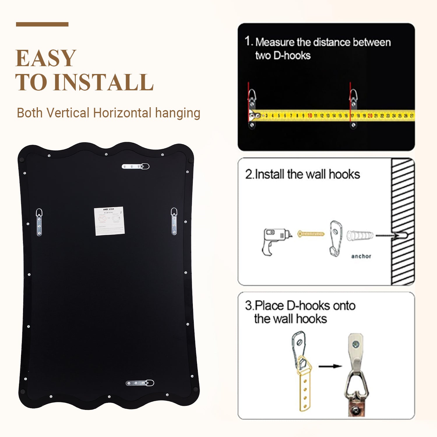 Contemporary Wavy Scalloped Rectangle Mirror Decorative Bathroom Mirror | Stainless Steel Frame