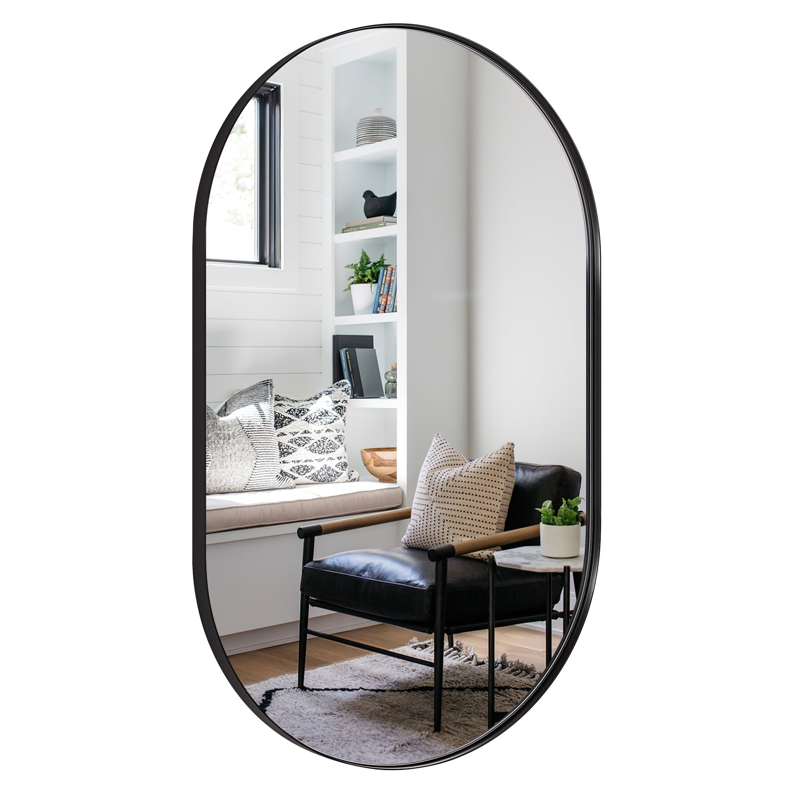 Full Length Pill Shaped Mirrors Wall Mounted, Full Body Long Leaning Mirror