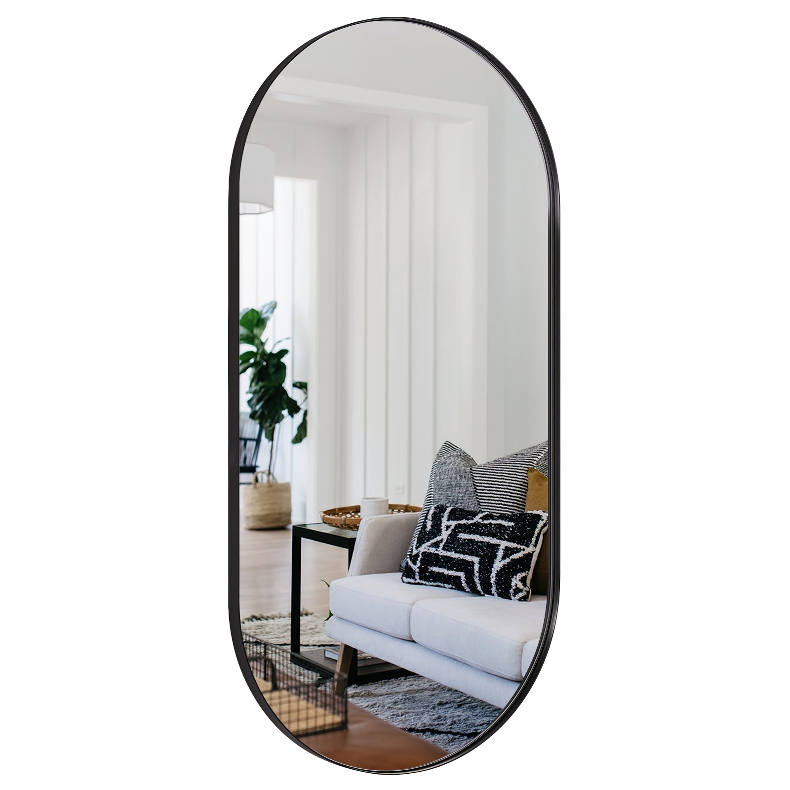 Full Length Pill Shaped Mirrors Wall Mounted, Full Body Long Leaning Mirror