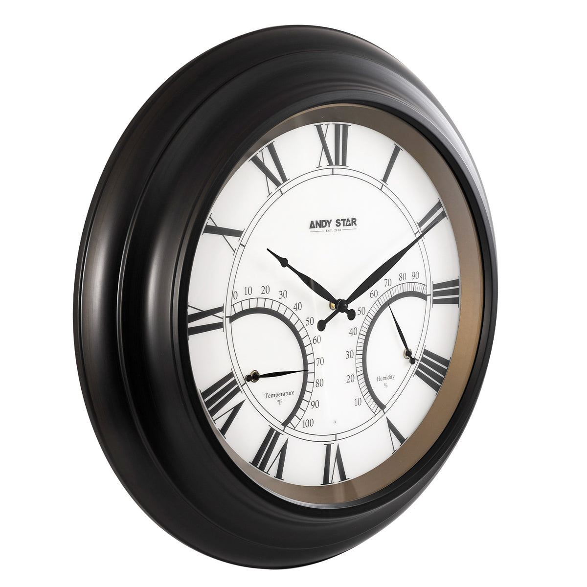 24 Inch Black Waterproof Large Outdoor Wall Clock with Thermometer