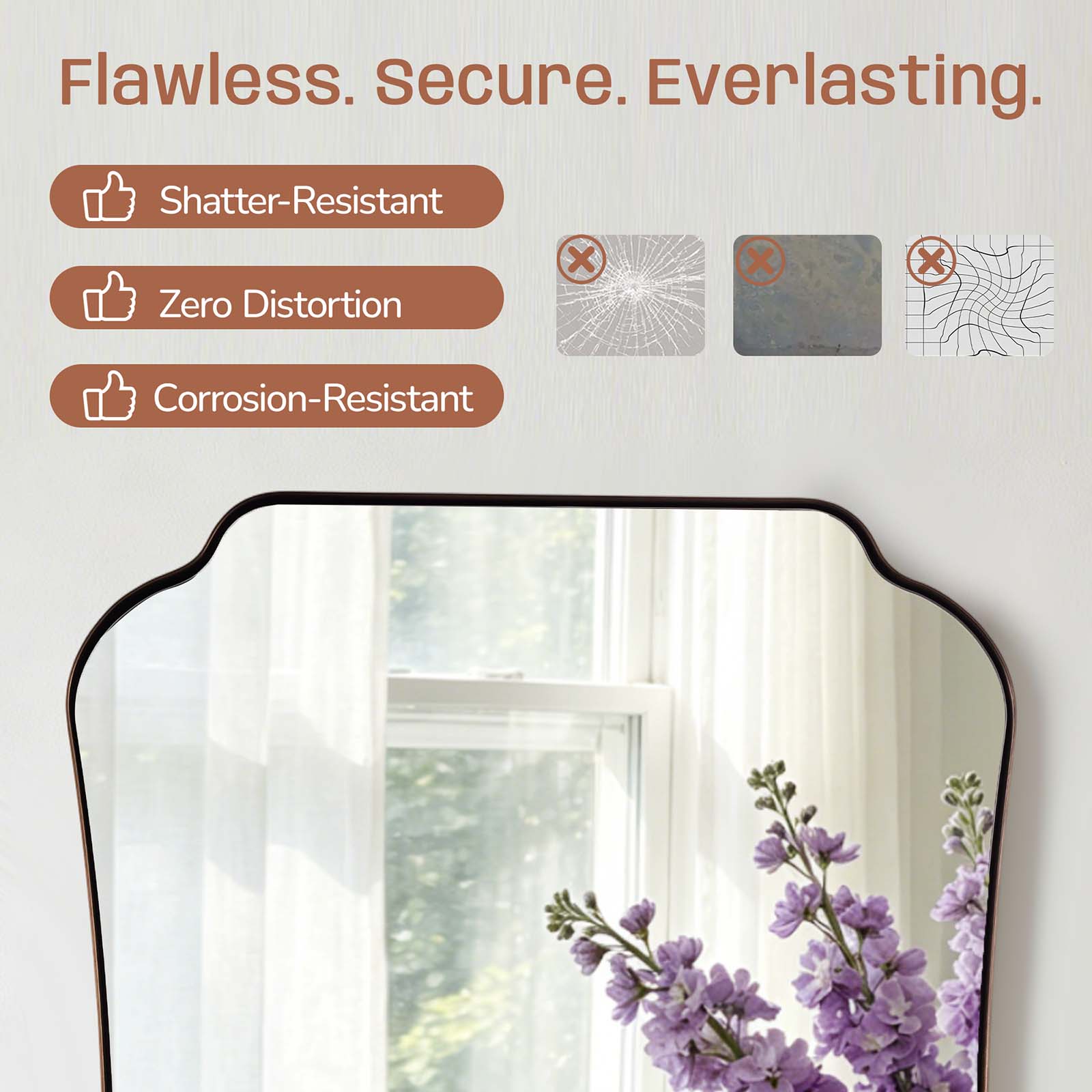 Contemporary Concave Edge Scalloped Bathroom Mirror Decorative | Stainless Steel Frame
