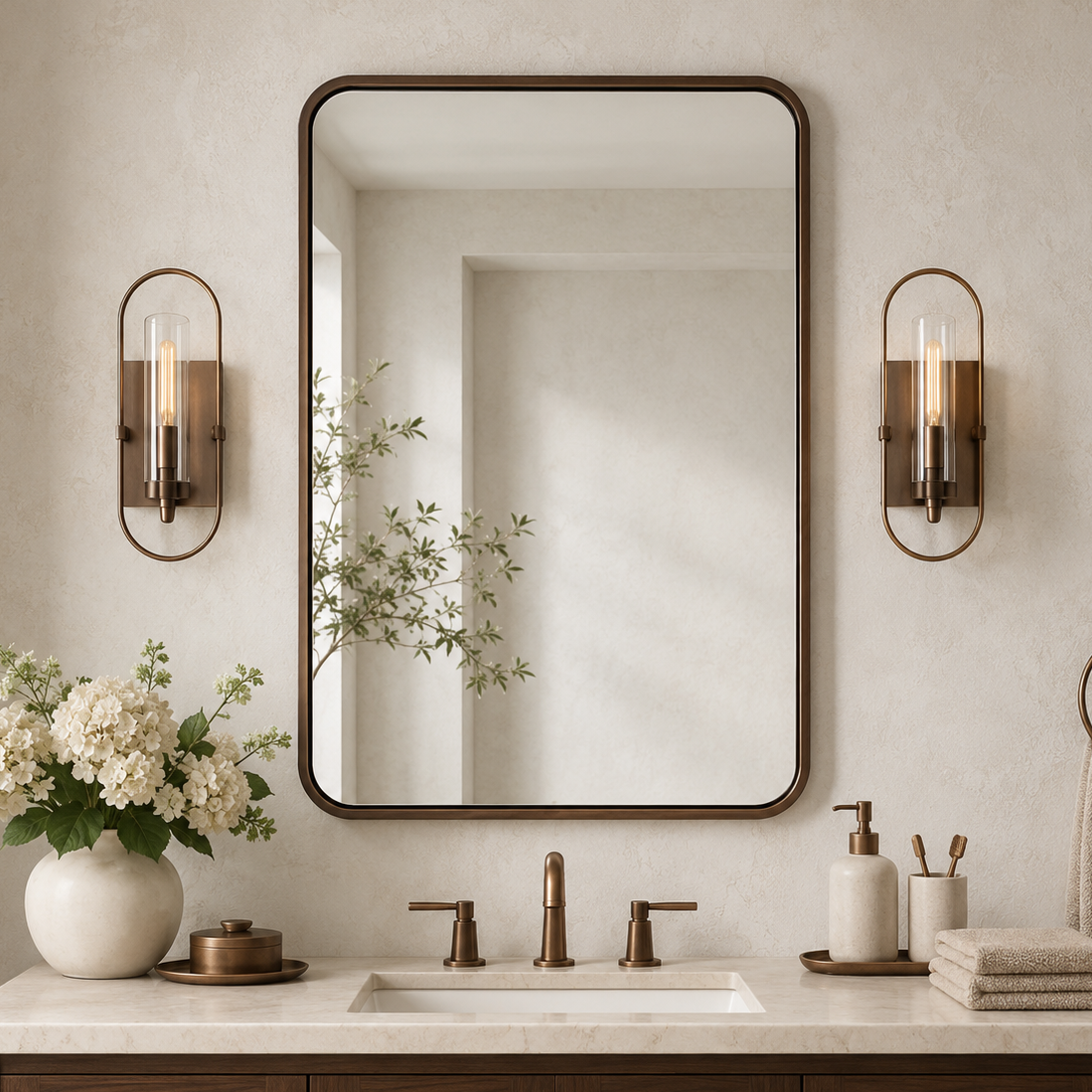 Contemporary Rounded Rectangular Bathroom Wall Mirror |Thicker Stainless Steel Framed
