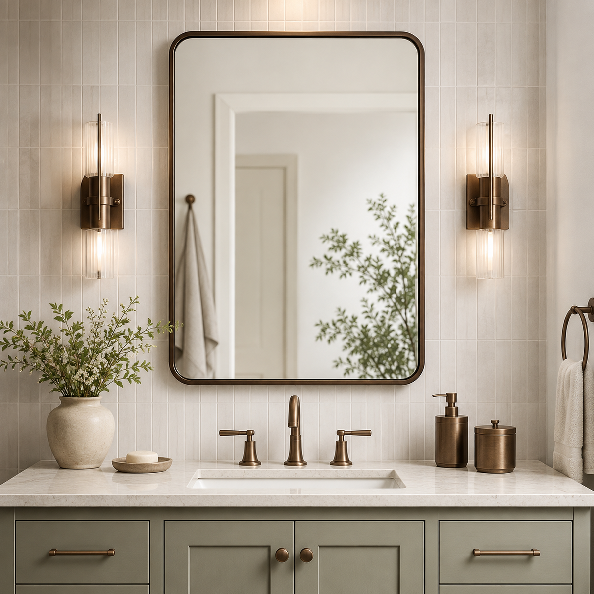 Contemporary Rounded Rectangular Bathroom Wall Mirror |Thicker Stainless Steel Framed