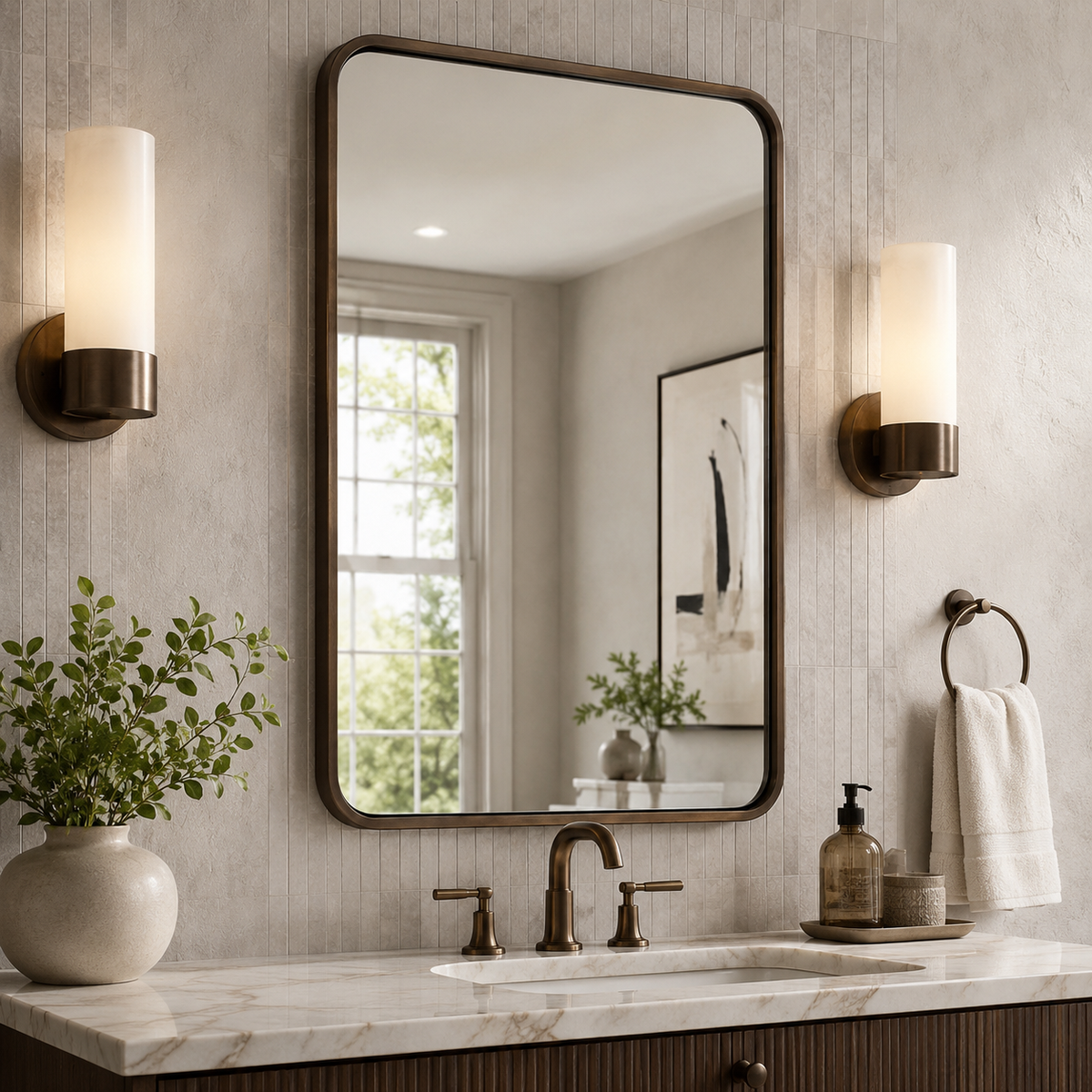 Contemporary Rounded Rectangular Bathroom Wall Mirror |Thicker Stainless Steel Framed