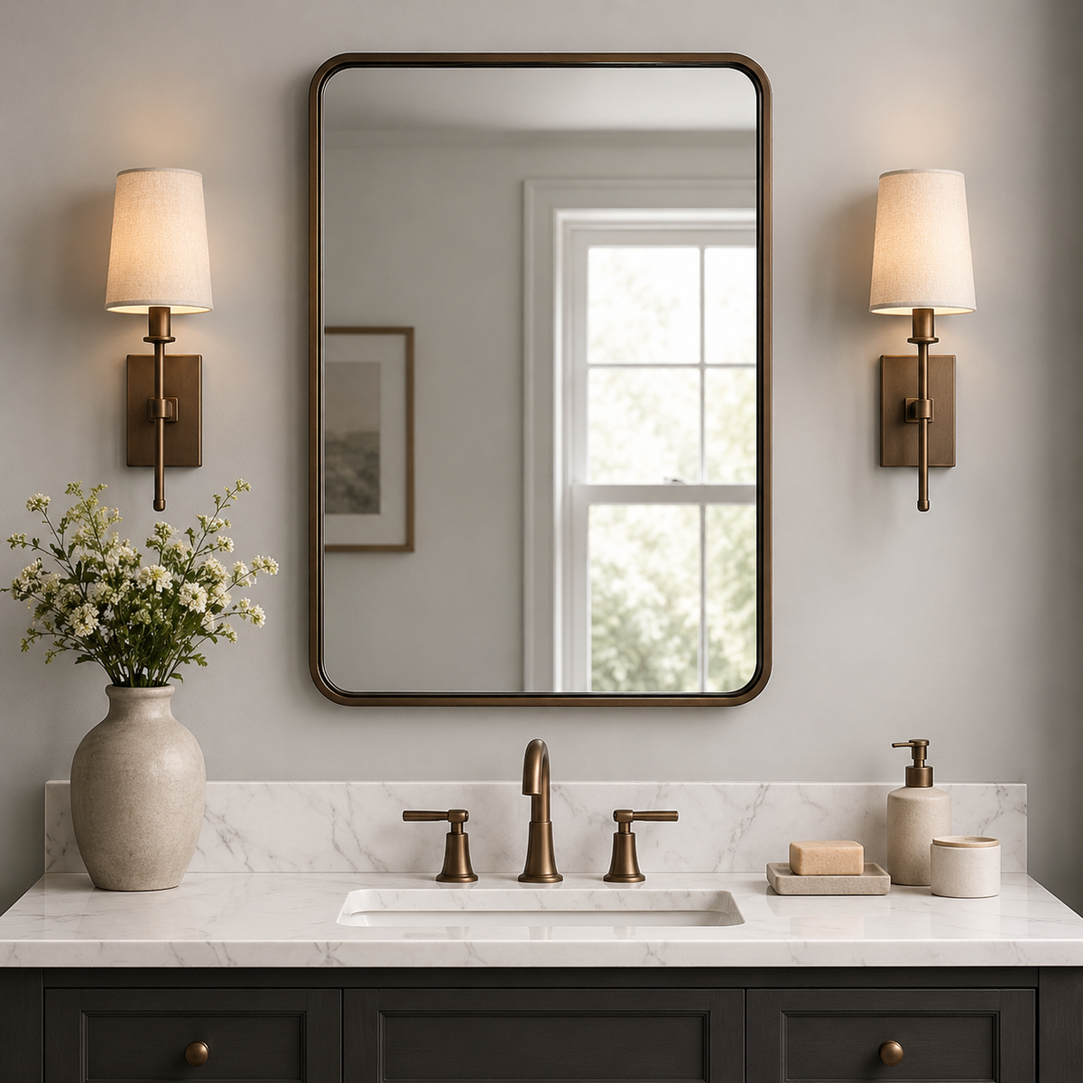 Contemporary Rounded Rectangular Bathroom Wall Mirror |Thicker Stainless Steel Framed