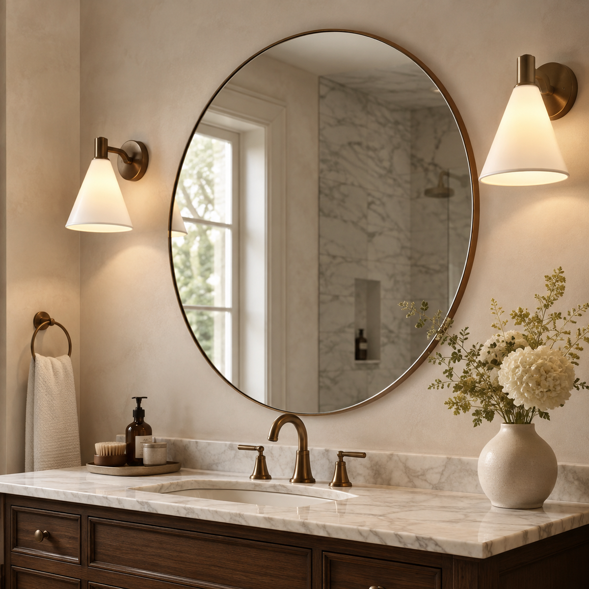 Modern Round Bathroom Mirrors Circle Wall Mirror | Stainless Steel Frame