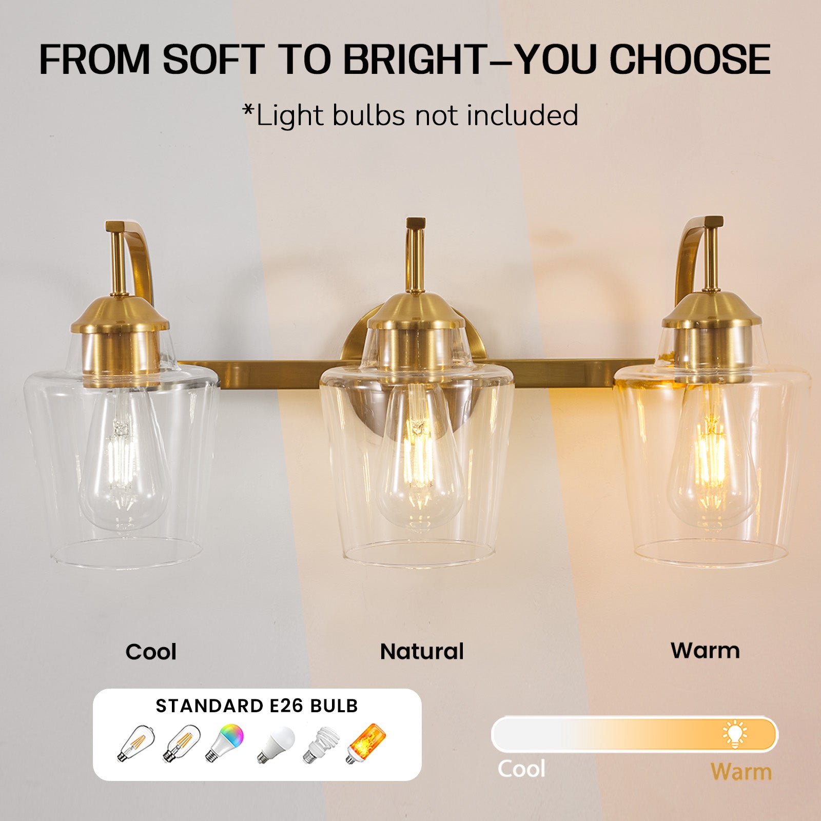 Contemporary Hand-Blown Tapered Glass Shades Bathroom Vanity Lights