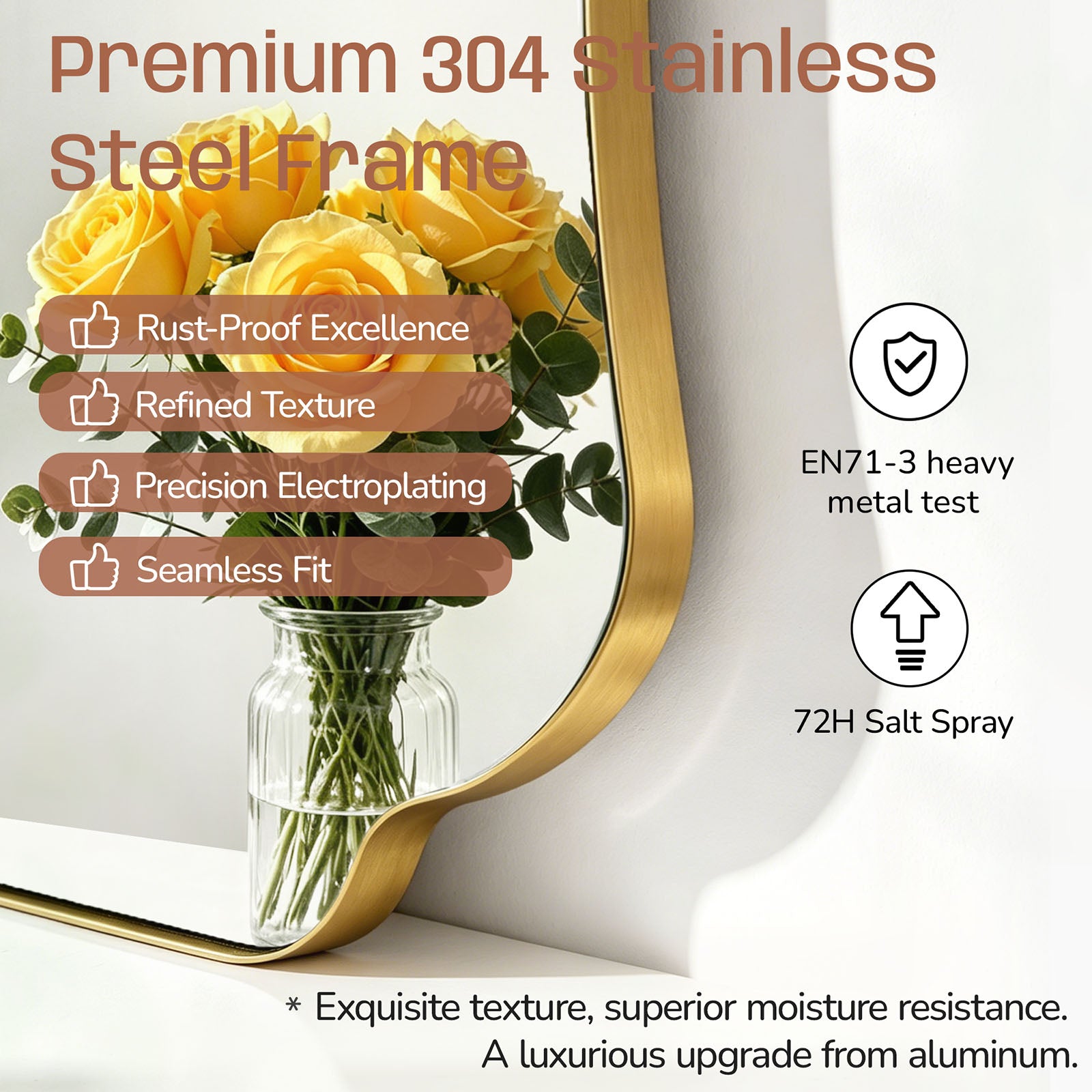 Contemporary Concave Edge Scalloped Bathroom Mirror Decorative | Stainless Steel Frame