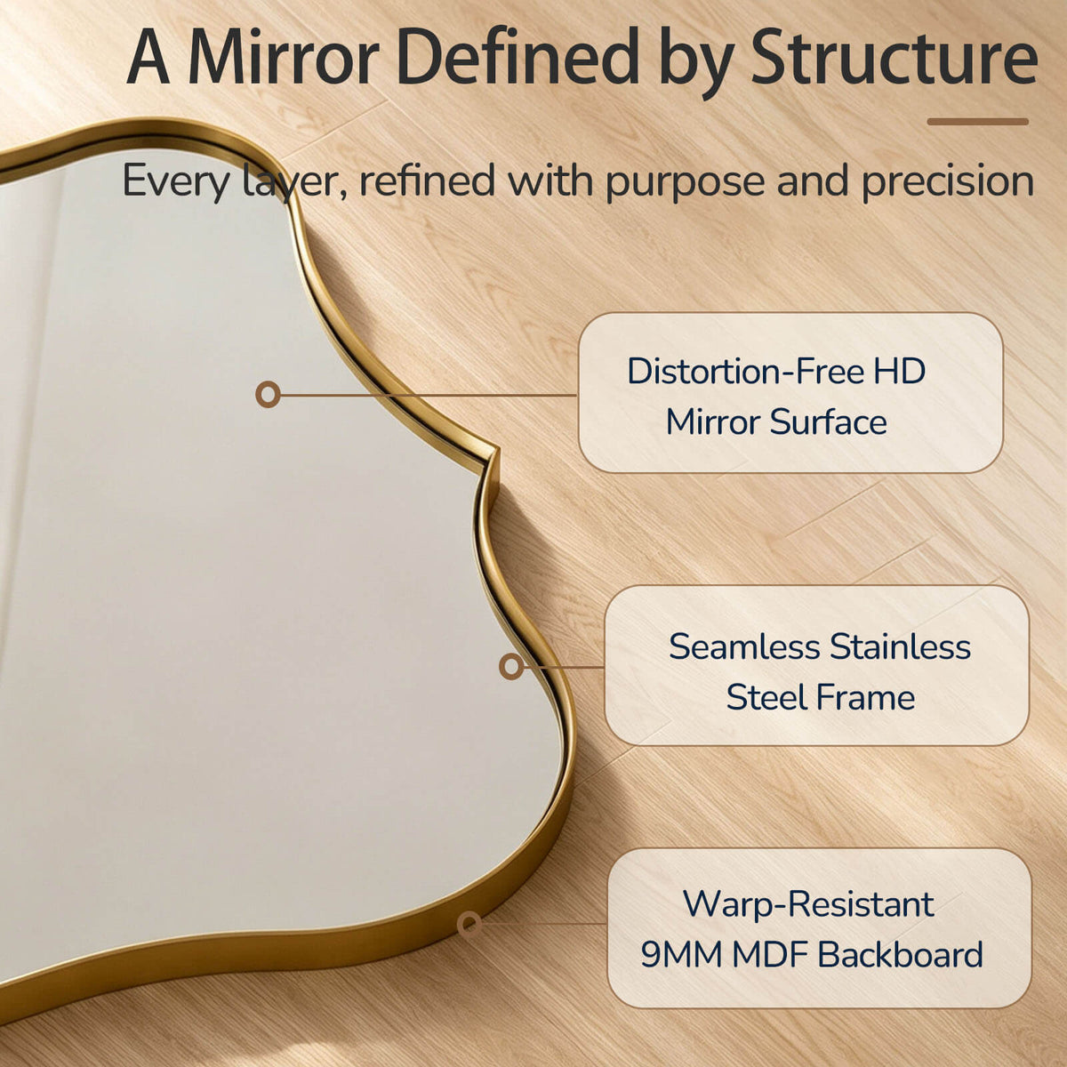 Antique Scalloped Wavy Curved Rectangle Decorative Vanity Mirror | Stainless Steel Frame