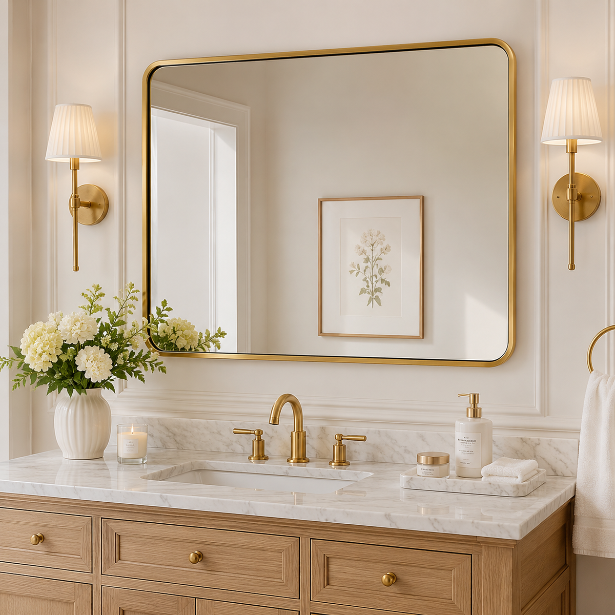 Modern Bold Framed Rectangle Wall Mirrors for Bathroom Wall| Stainless Steel Framed