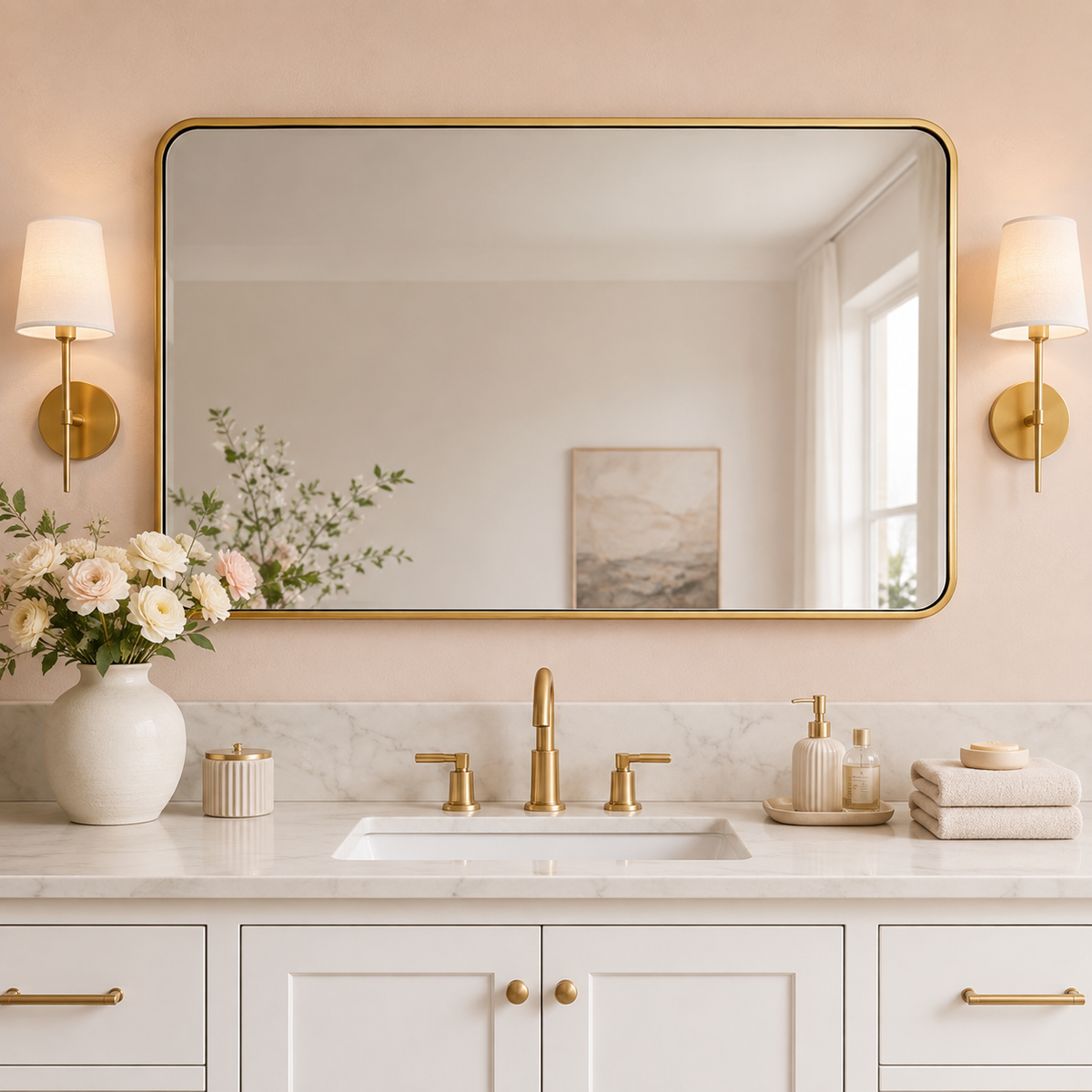 Modern Bold Framed Rectangle Wall Mirrors for Bathroom Wall| Stainless Steel Framed