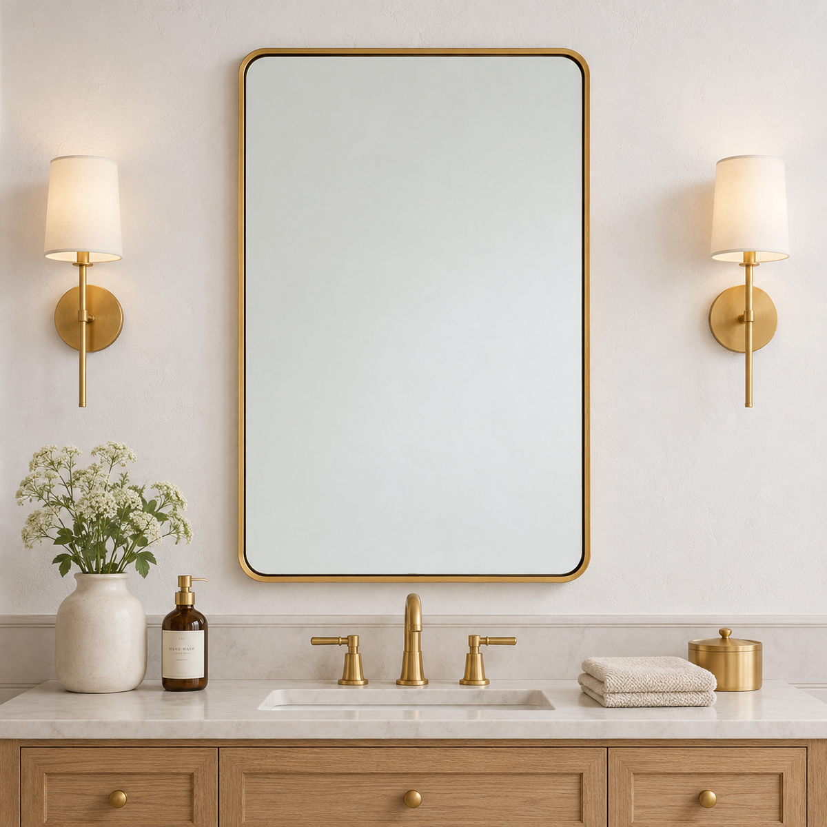 Modern Bold Framed Rectangle Wall Mirrors for Bathroom Wall| Stainless Steel Framed