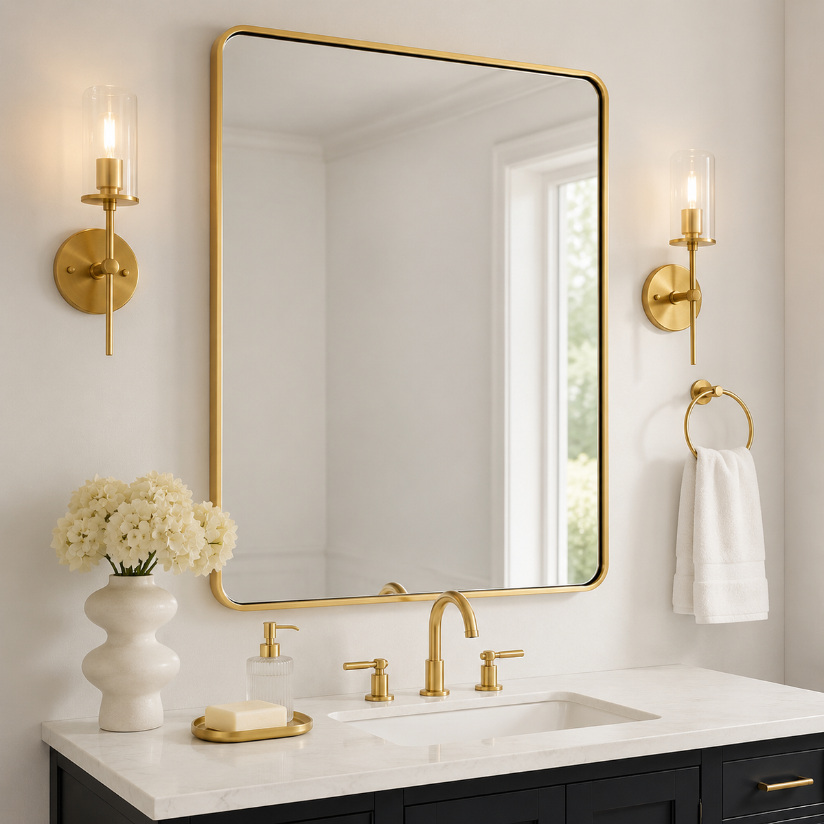 Modern Bold Framed Rectangle Wall Mirrors for Bathroom Wall| Stainless Steel Framed