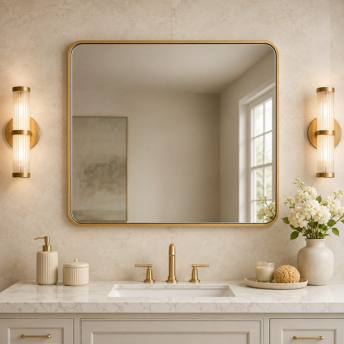 Modern Bold Framed Rectangle Wall Mirrors for Bathroom Wall| Stainless Steel Framed