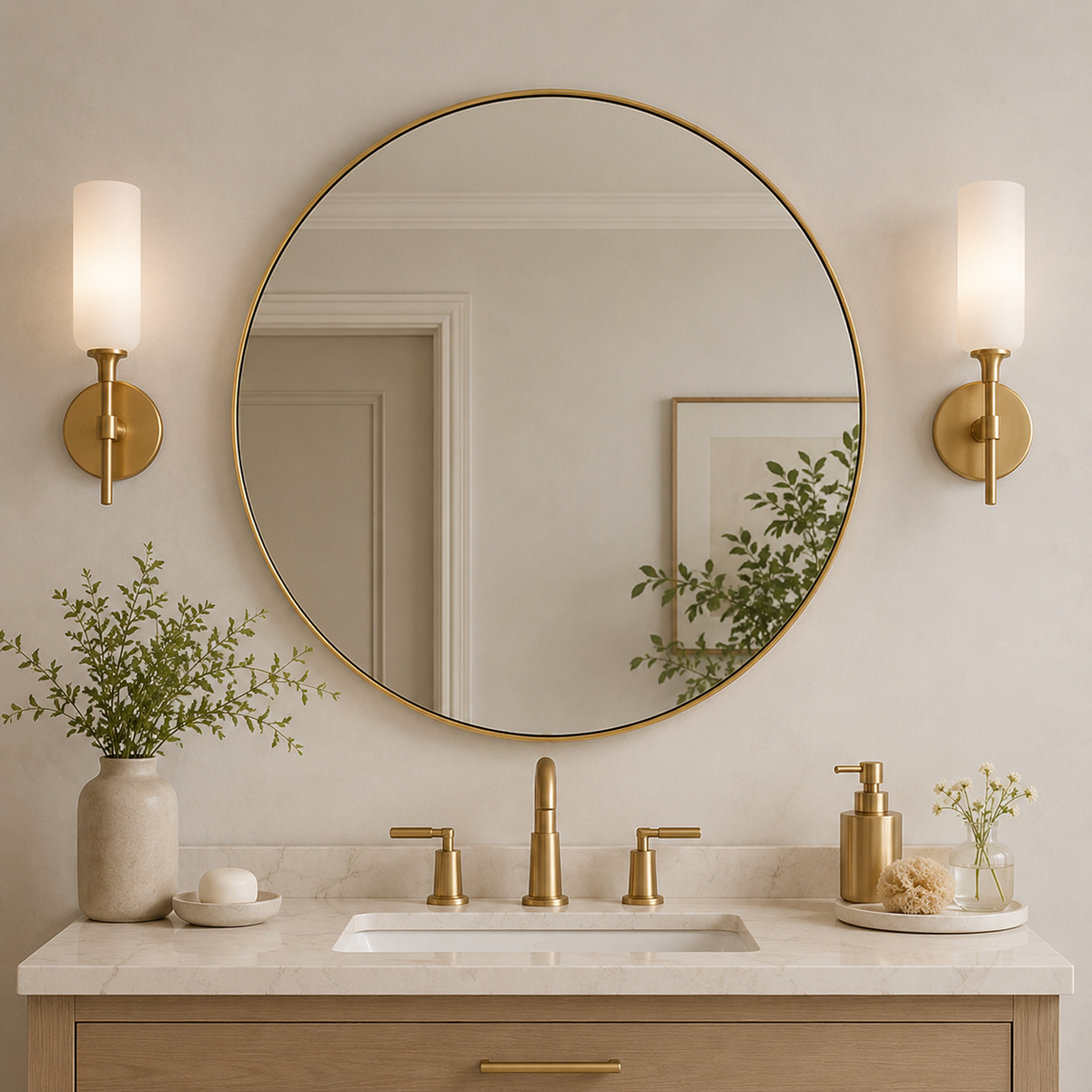 Modern Round Bathroom Mirrors Circle Wall Mirror | Stainless Steel Frame