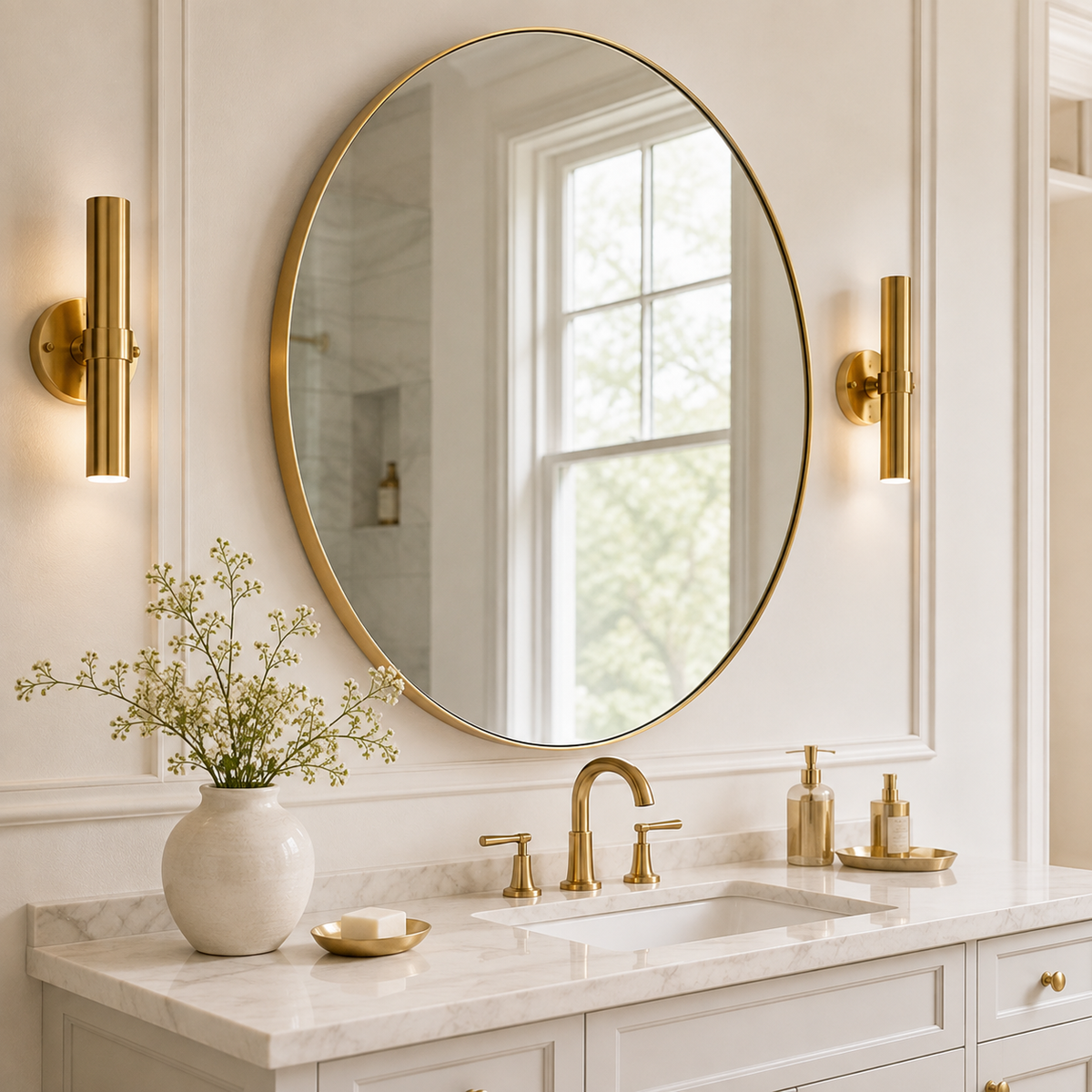 Modern Round Bathroom Mirrors Circle Wall Mirror | Stainless Steel Frame
