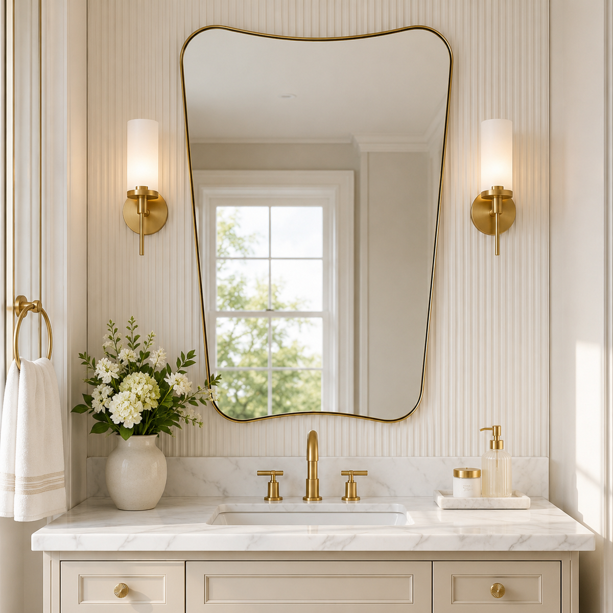 Italian Luxury Style Irregular Scalloped Wall Mirror for Bathroom |Stainless Steel Frame