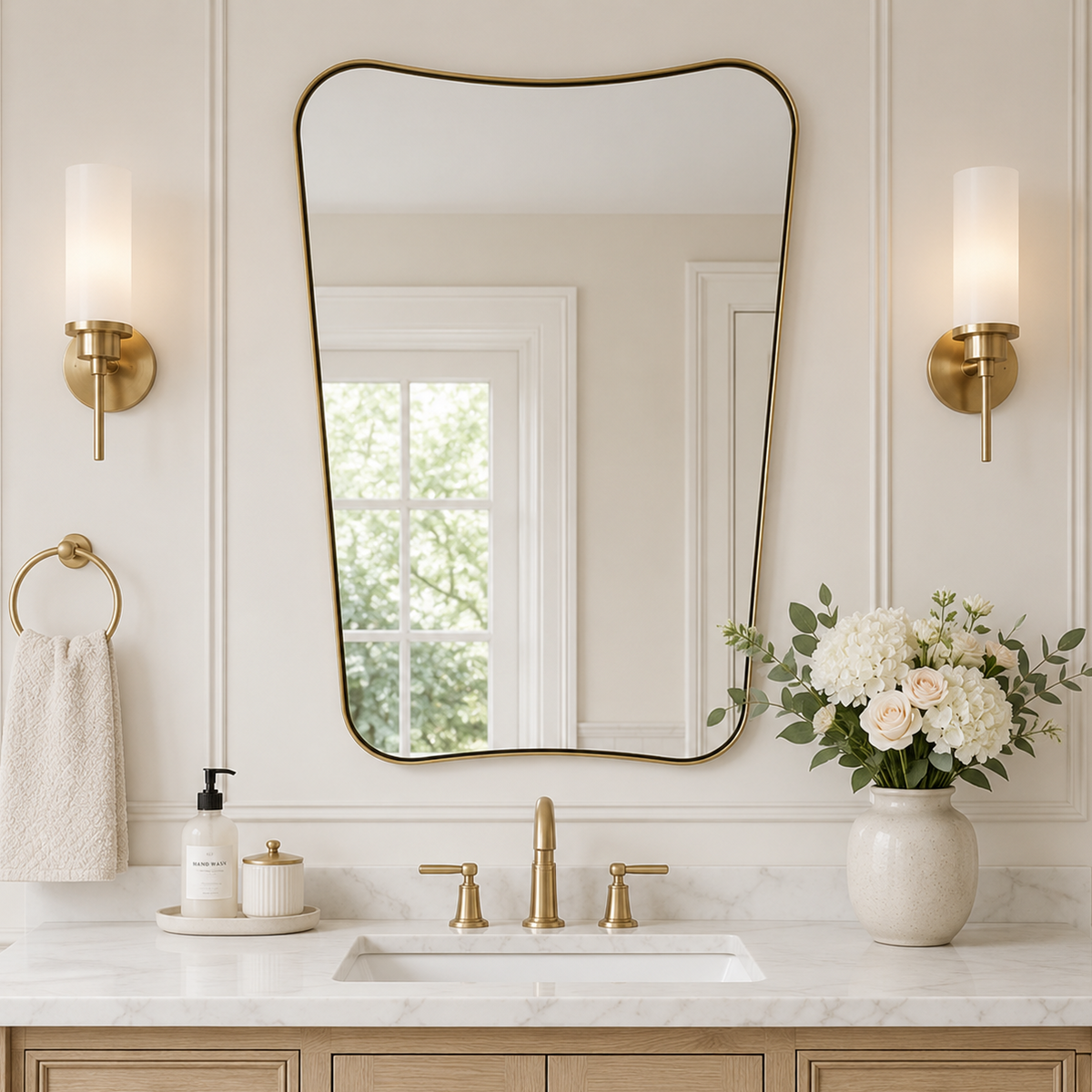 Italian Luxury Style Irregular Scalloped Wall Mirror for Bathroom |Stainless Steel Frame