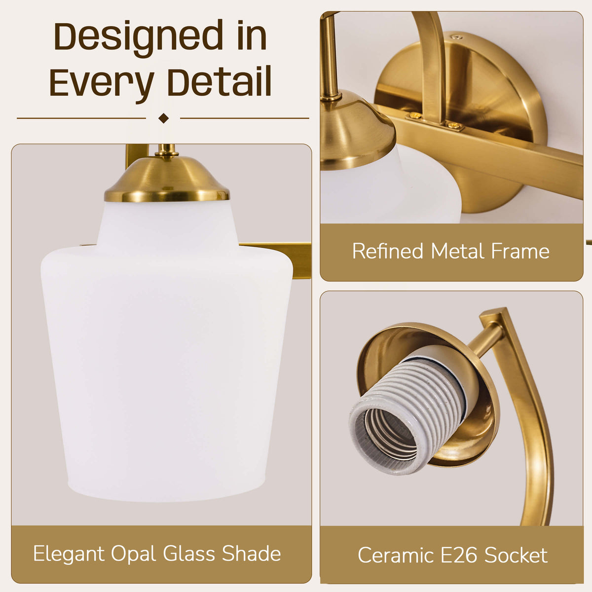 Contemporary Opal Glass Tapered Shade Bathroom Vanity Light