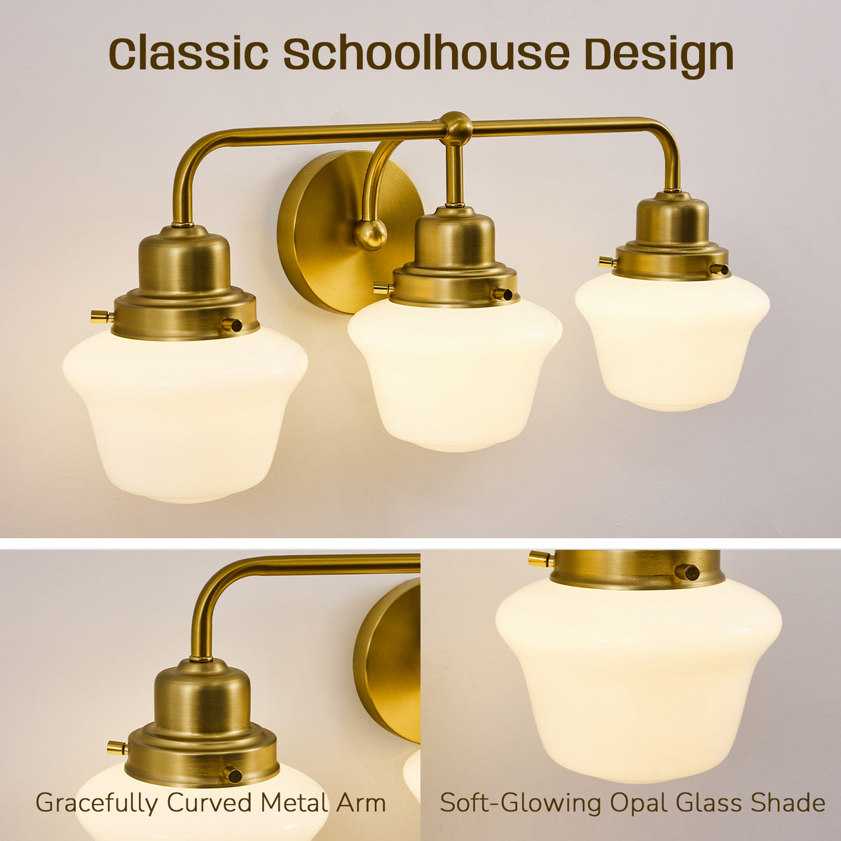Traditional Schoolhouse Opal Glass Shade Bathroom Vanity Light