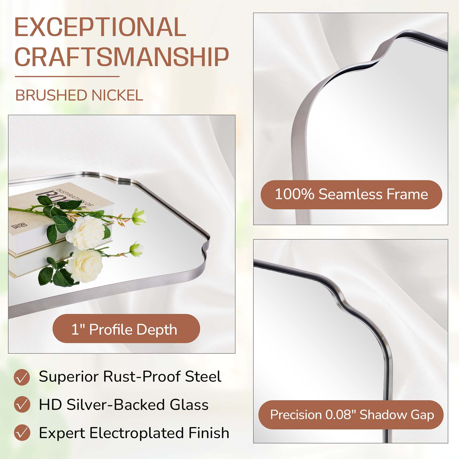 Contemporary Concave Edge Scalloped Bathroom Mirror Decorative | Stainless Steel Frame