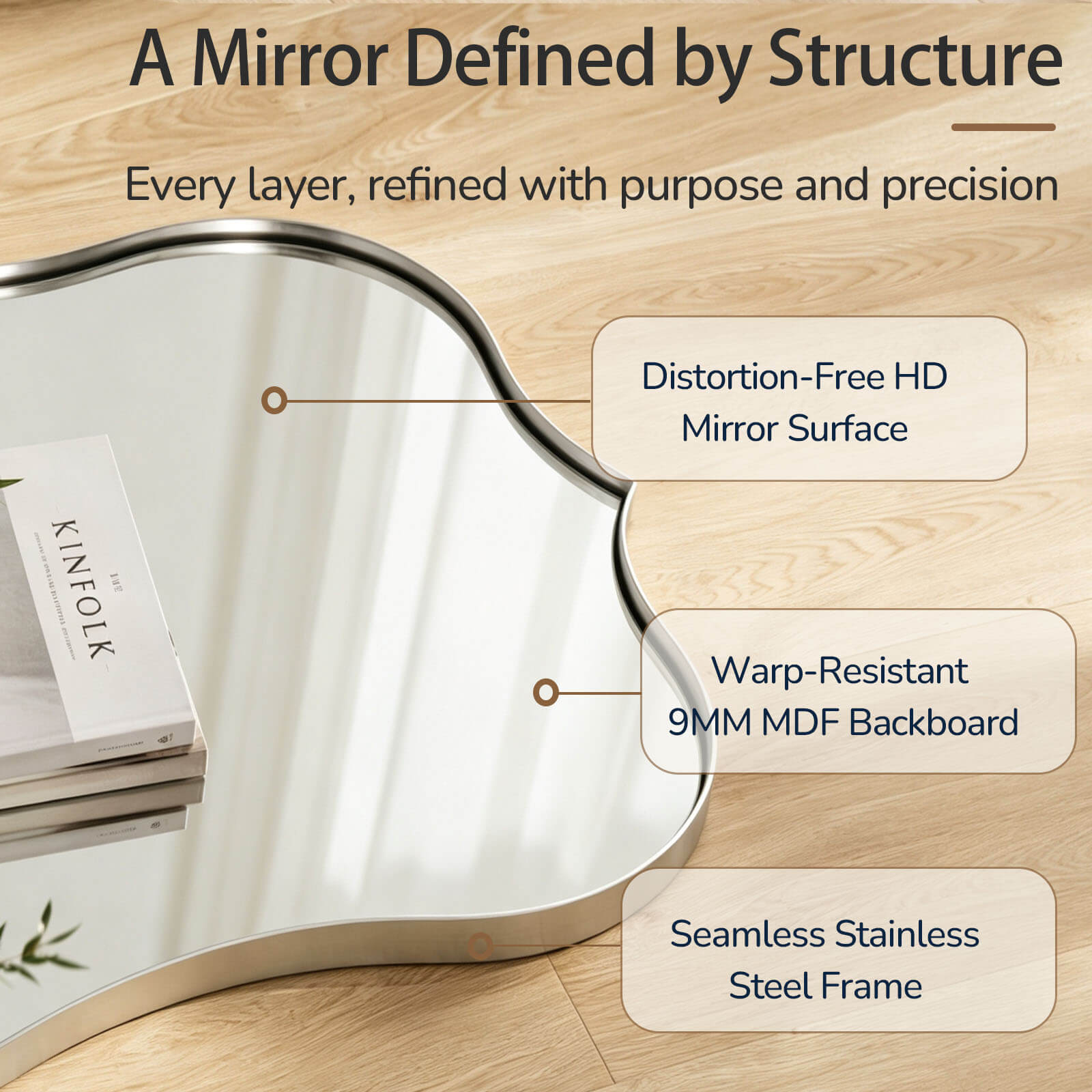 Antique Scalloped Wavy Curved Rectangle Decorative Vanity Mirror | Stainless Steel Frame