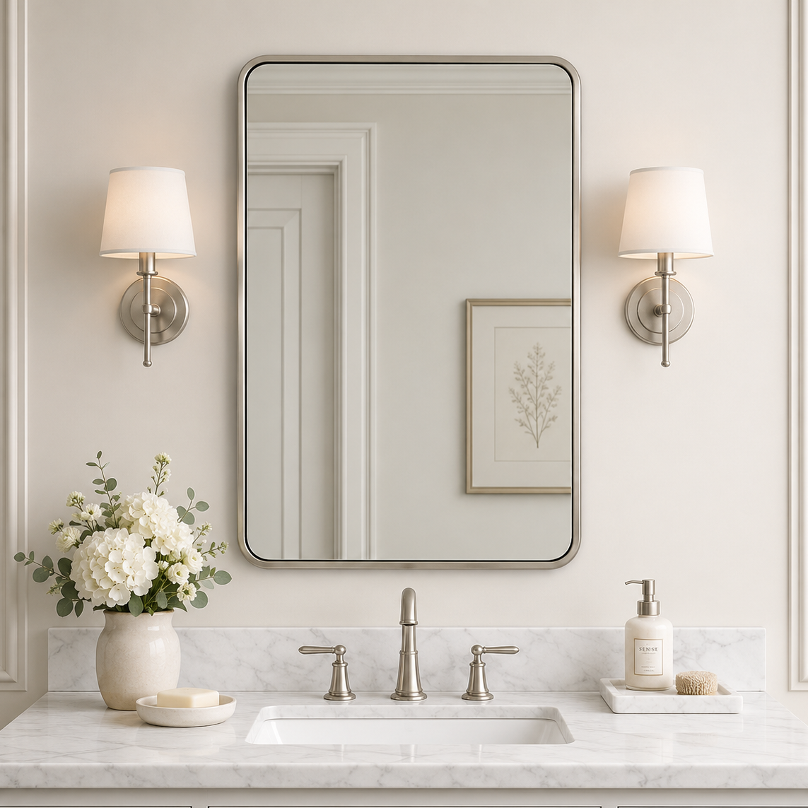Modern Bold Framed Rectangle Wall Mirrors for Bathroom Wall| Stainless Steel Framed
