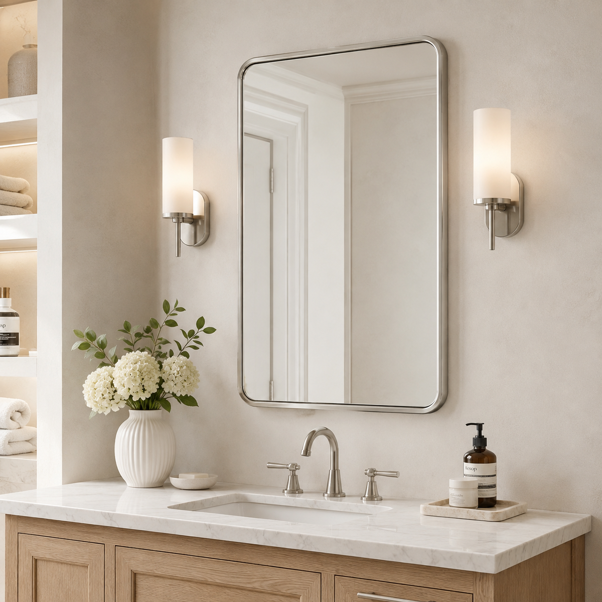 Modern Bold Framed Rectangle Wall Mirrors for Bathroom Wall| Stainless Steel Framed
