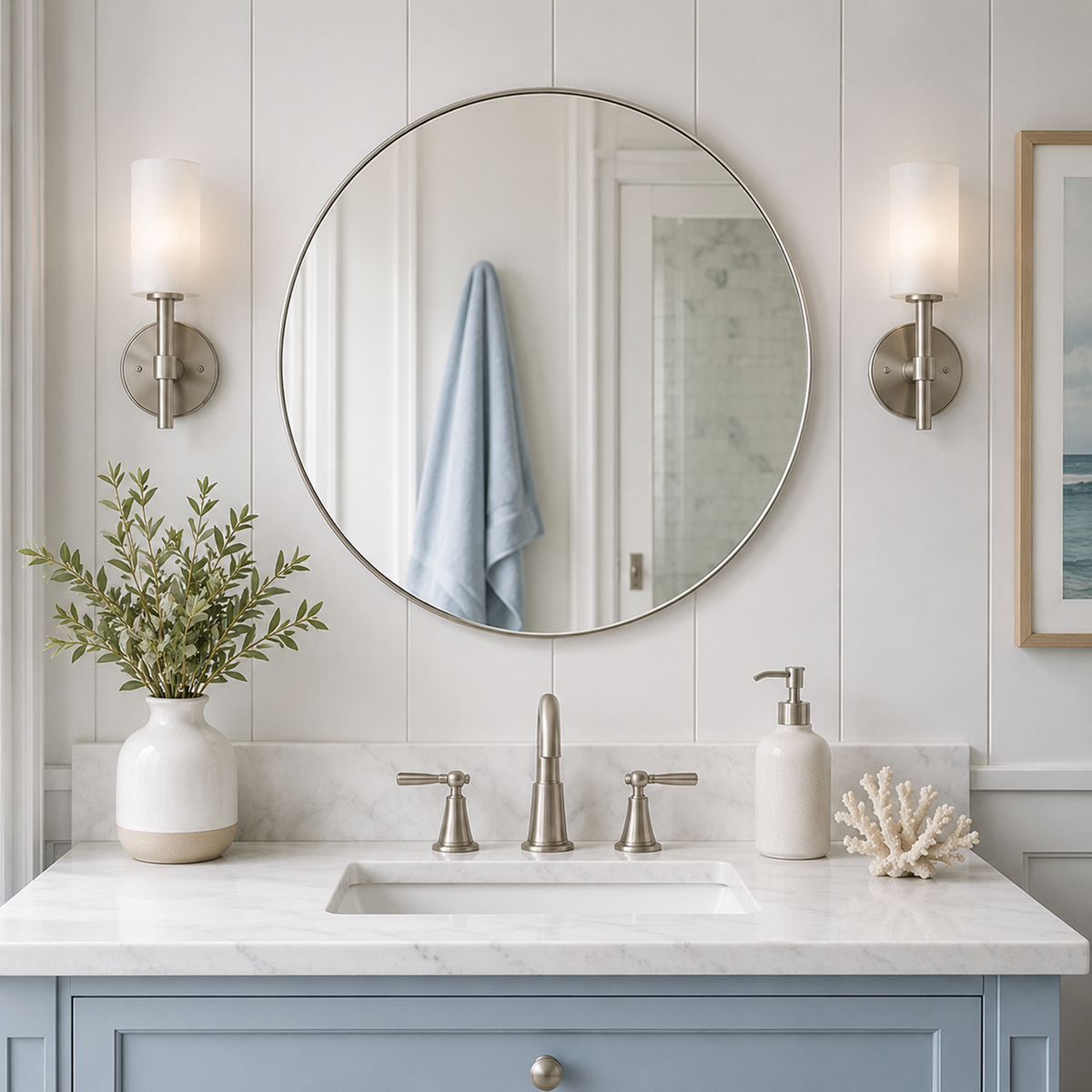 Modern Round Bathroom Mirrors Circle Wall Mirror | Stainless Steel Frame