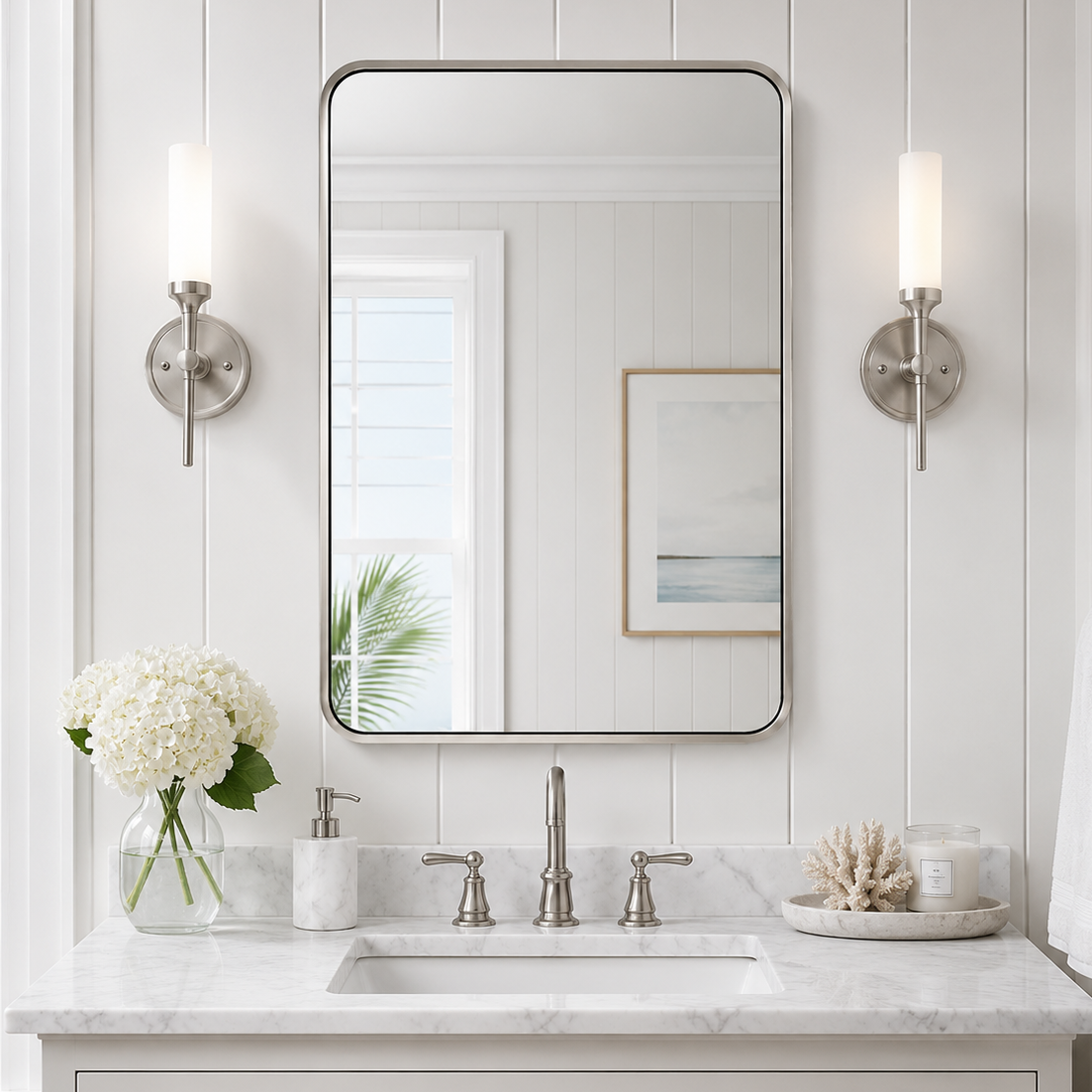 Modern Bold Framed Rectangle Wall Mirrors for Bathroom Wall| Stainless Steel Framed