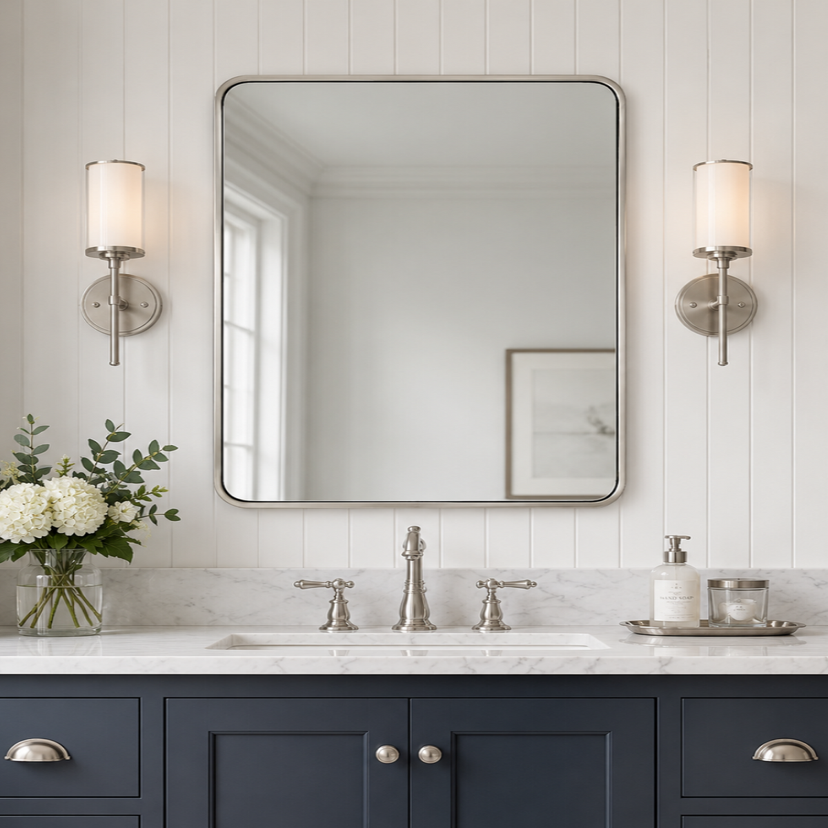 Modern Bold Framed Rectangle Wall Mirrors for Bathroom Wall| Stainless Steel Framed