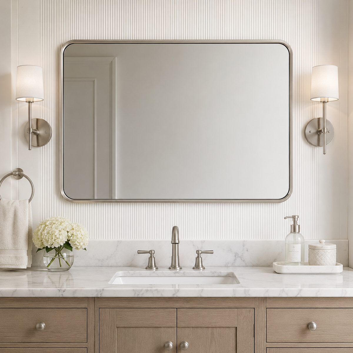 Modern Bold Framed Rectangle Wall Mirrors for Bathroom Wall| Stainless Steel Framed
