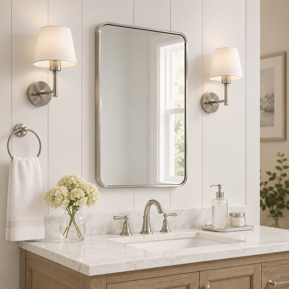 Modern Bold Framed Rectangle Wall Mirrors for Bathroom Wall| Stainless Steel Framed