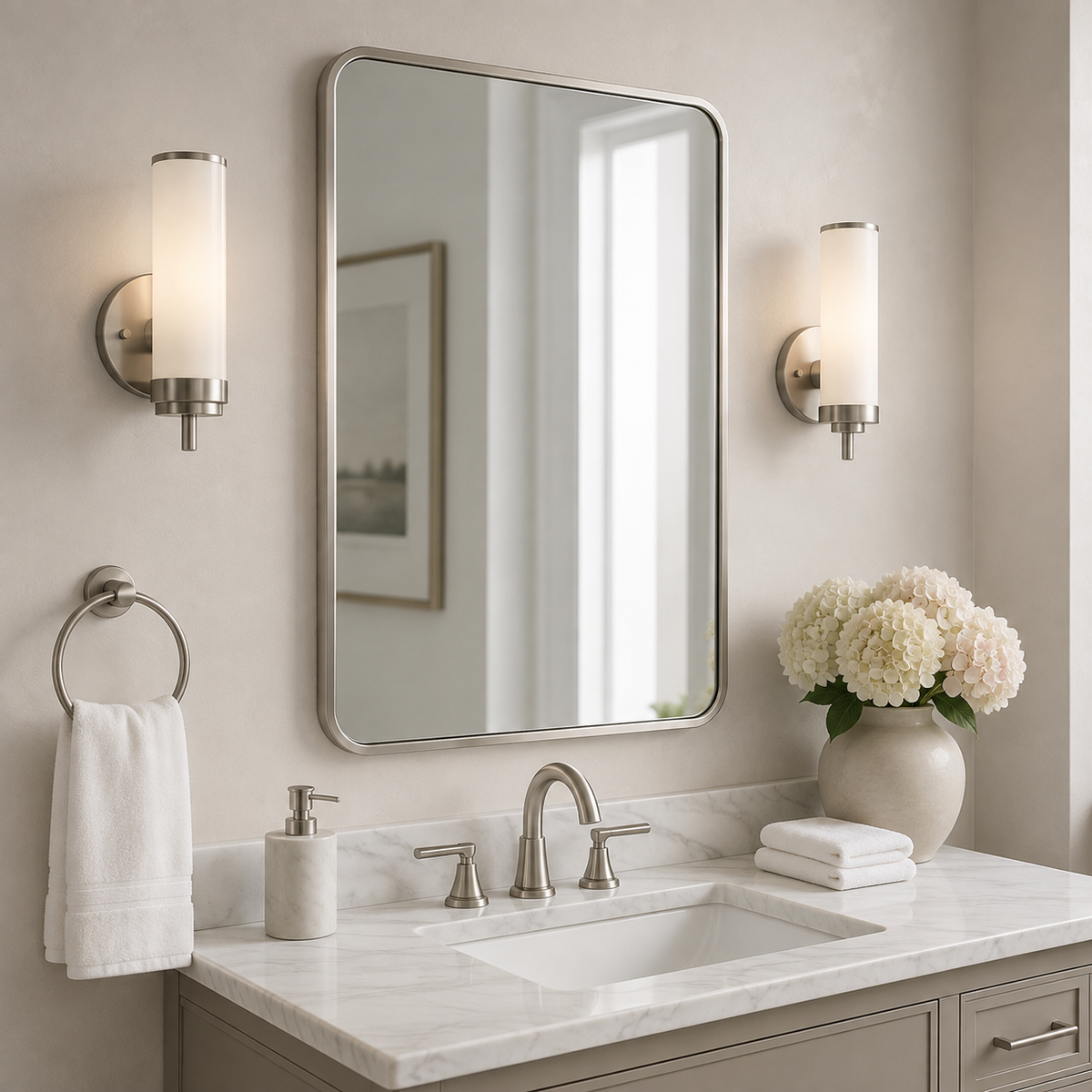 Modern Bold Framed Rectangle Wall Mirrors for Bathroom Wall| Stainless Steel Framed