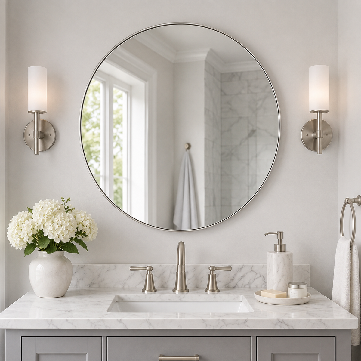 Modern Round Bathroom Mirrors Circle Wall Mirror | Stainless Steel Frame