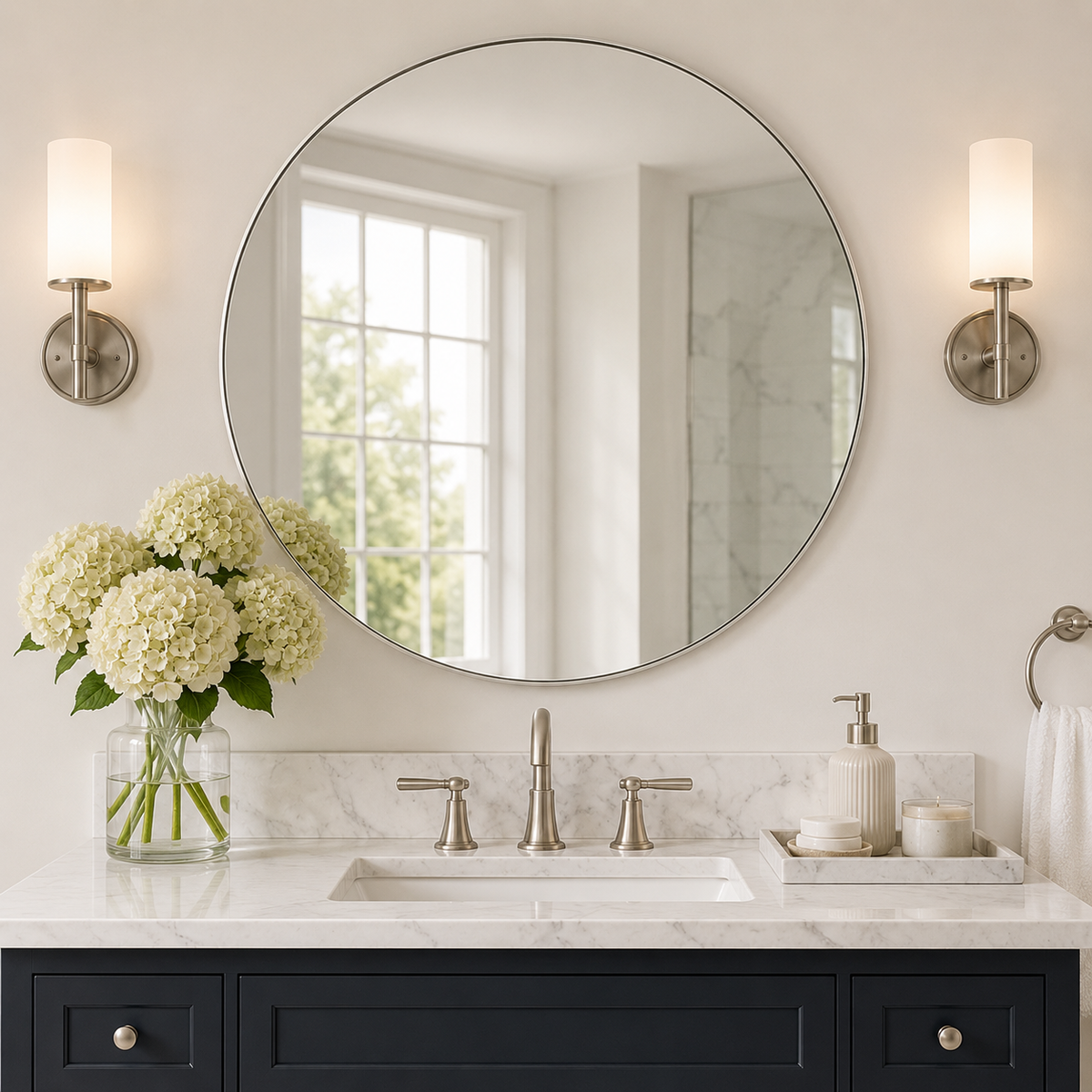 Modern Round Bathroom Mirrors Circle Wall Mirror | Stainless Steel Frame