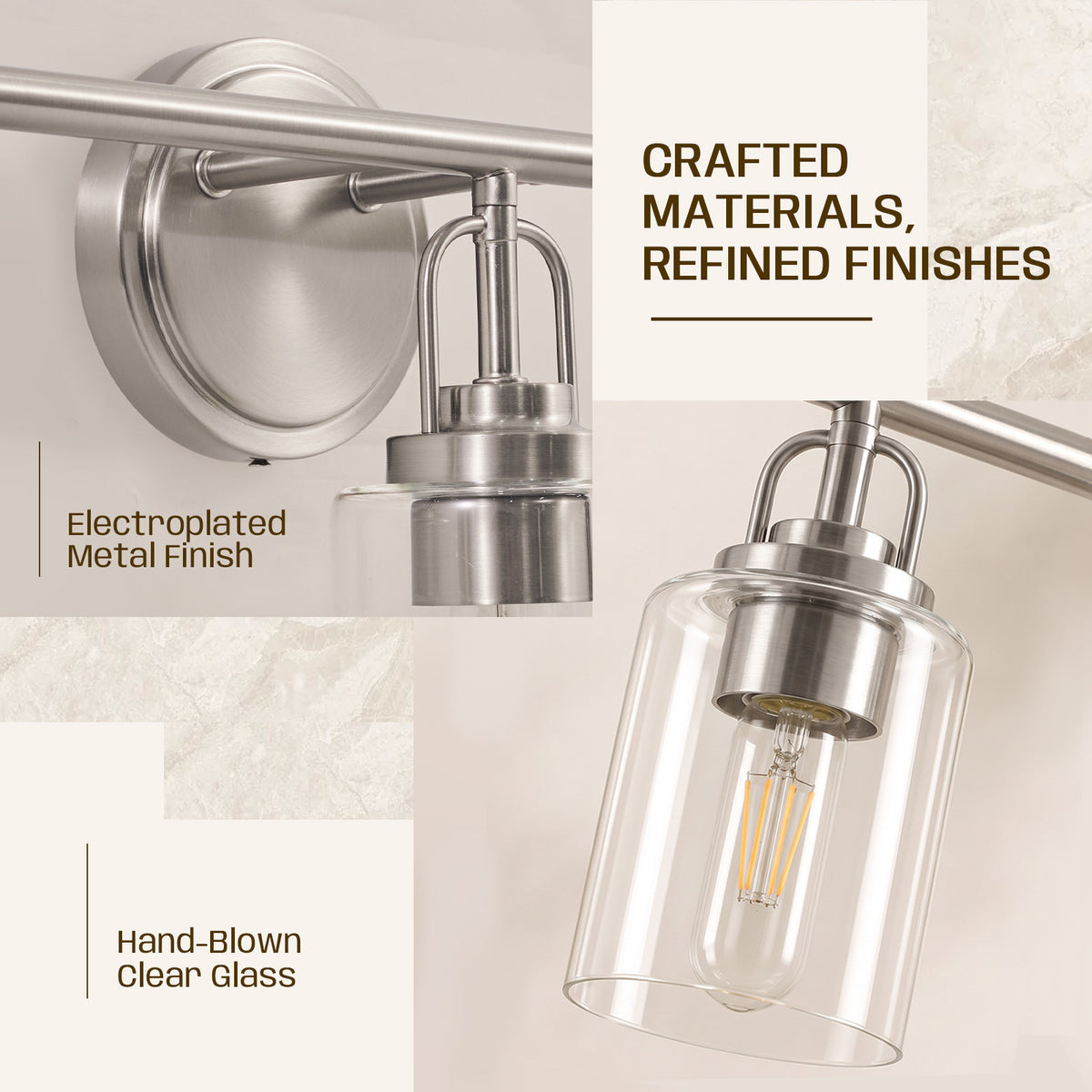 Transitional Cylindrical Clear Glass Shade Bathroom Vanity Light