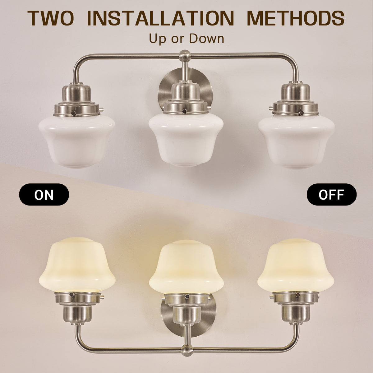 Traditional Schoolhouse Opal Glass Shade Bathroom Vanity Light