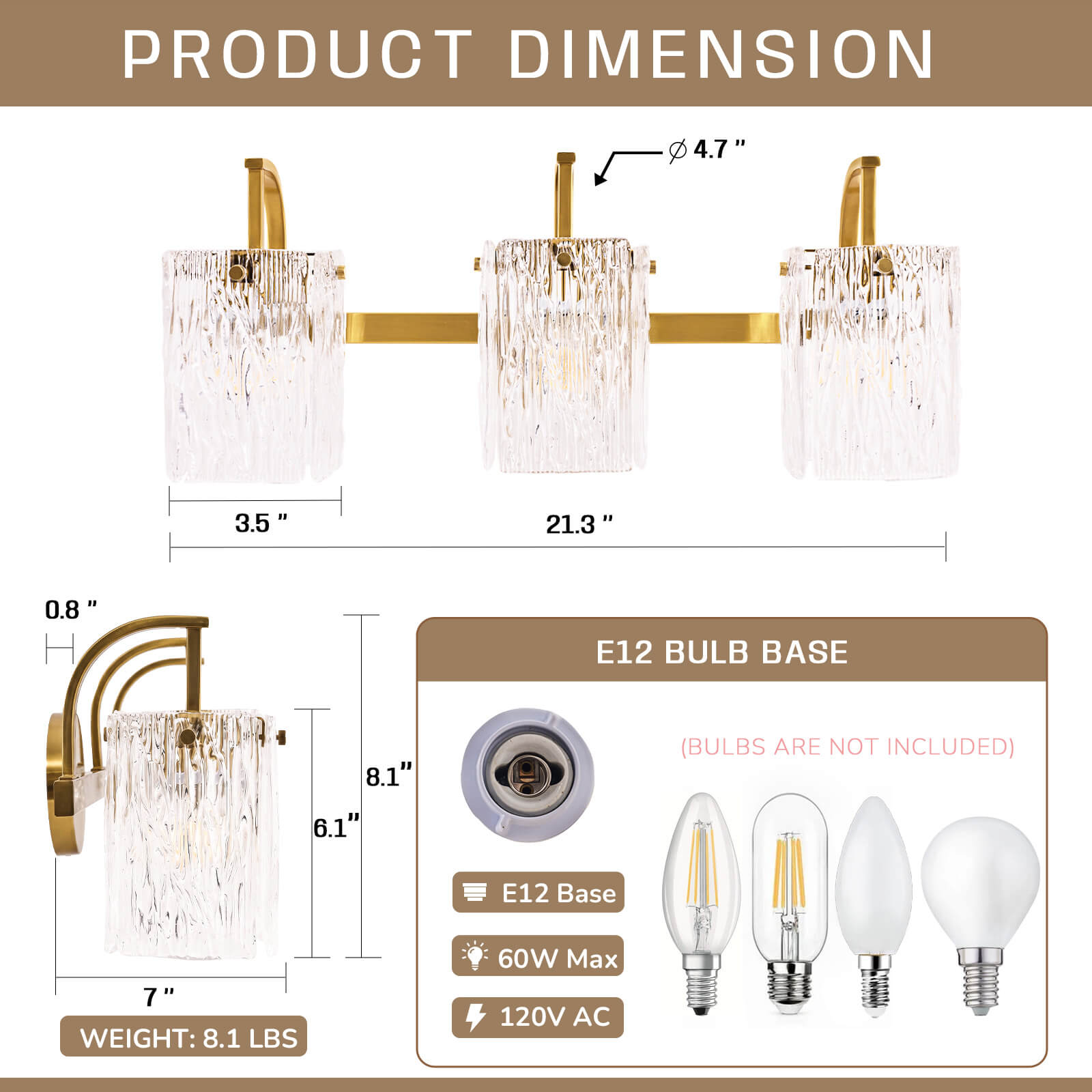 Luxury Textured Glass Shade Bathroom Vanity Light Sconce