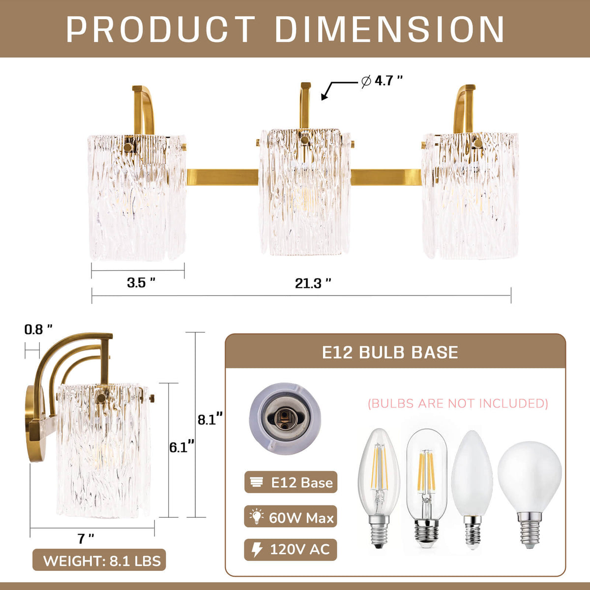Luxury Textured Glass Shade Bathroom Vanity Light
