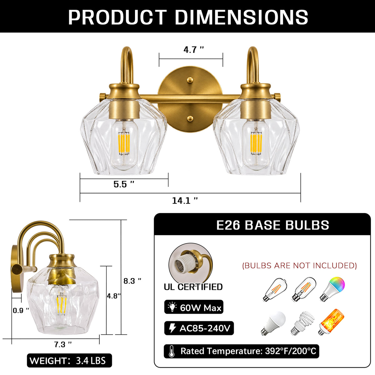 Contemporary Hammer Glass Shade Gooseneck Bathroom Wall Sconce